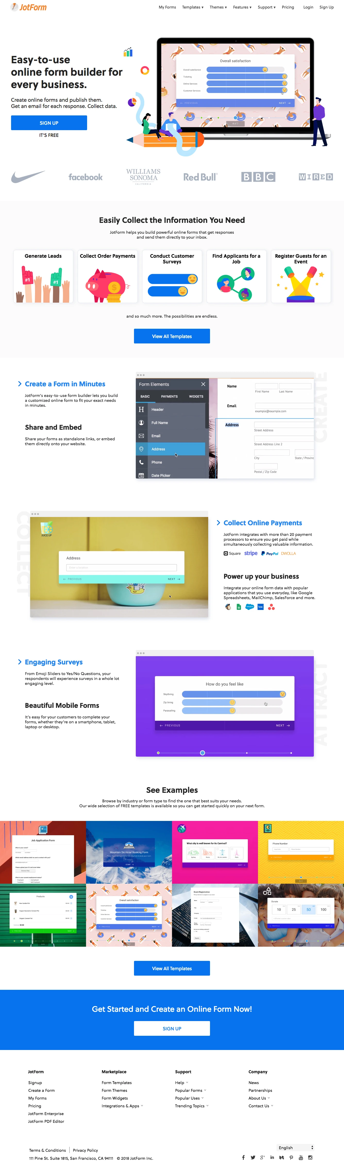 JotForm Landing Page Example: JotForm helps you build powerful online forms that get responses and send them directly to your inbox.
