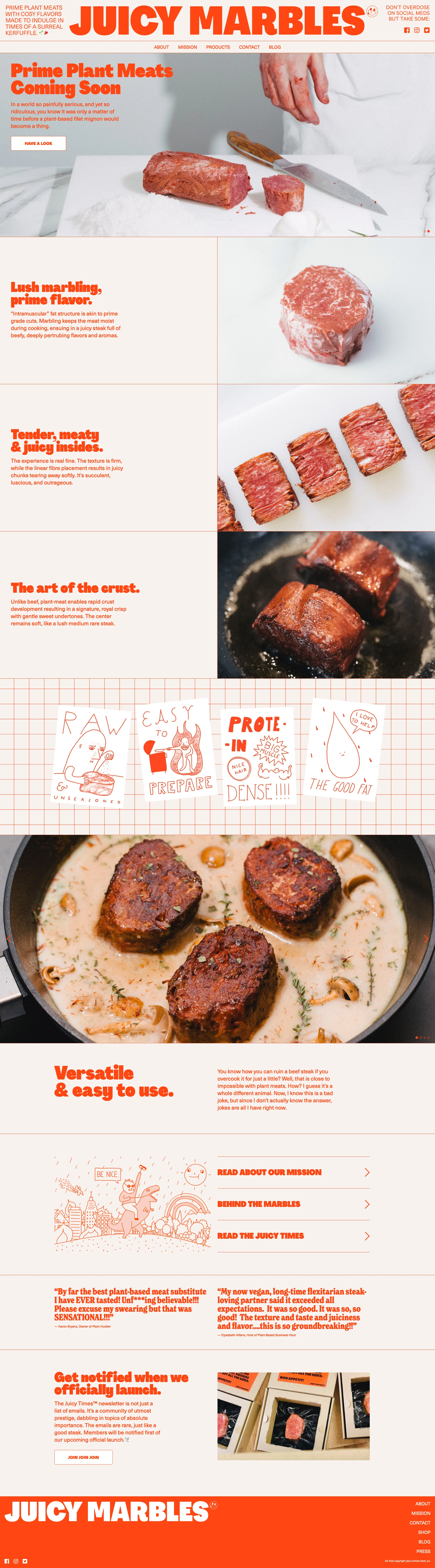 Juicy Marbles Landing Page Example: Prime Plant Meats