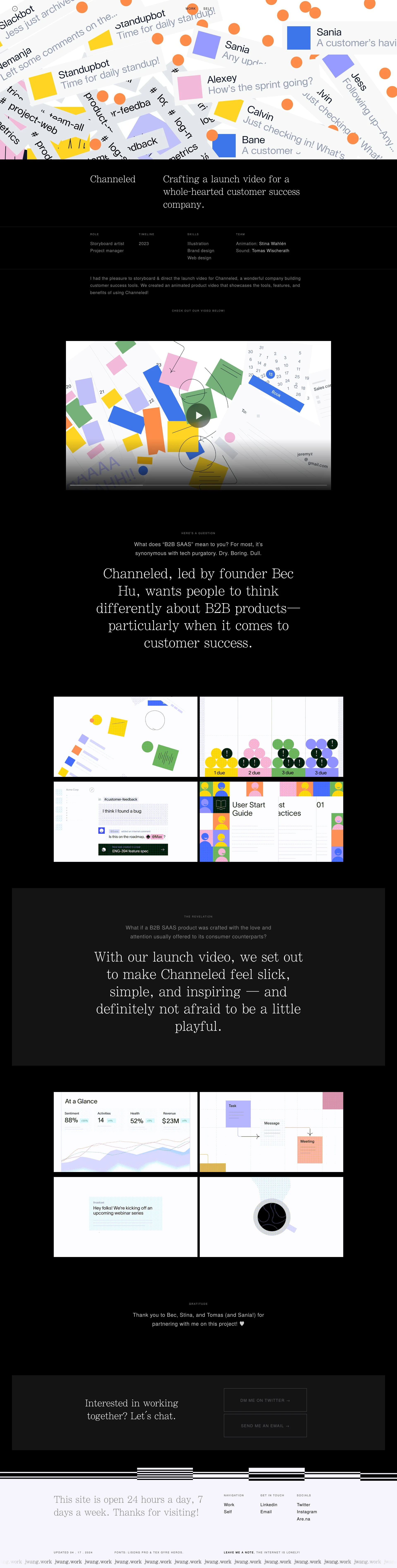 Jess Wang Landing Page Example: A designer, illustrator, and artist. I've worked for industry leaders like Instagram and startups like Primer. I'm currently experimenting with how to live a creatively embodied life.