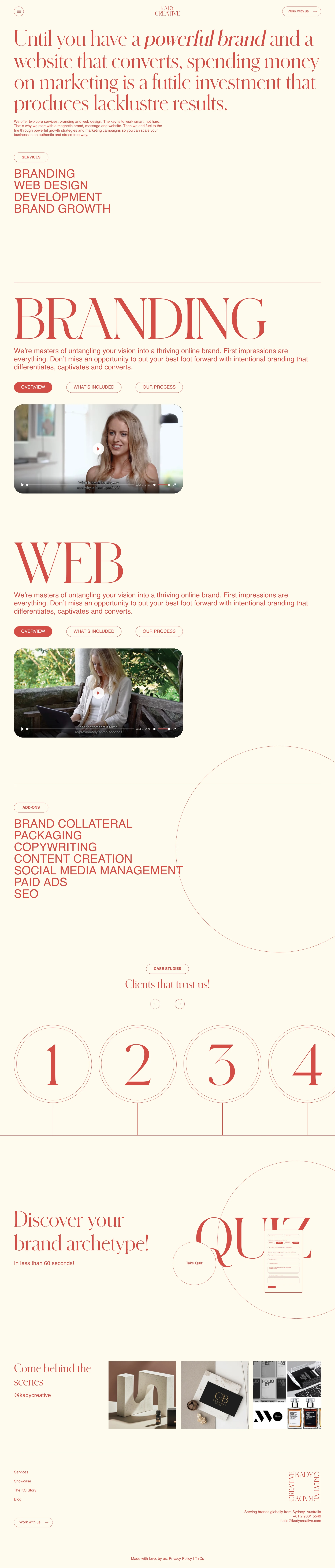 Kady Creative Landing Page Example: KC is an award-winning agency, working with lifestyle brands and entrepreneurs globally to cultivate the brands of tomorrow.