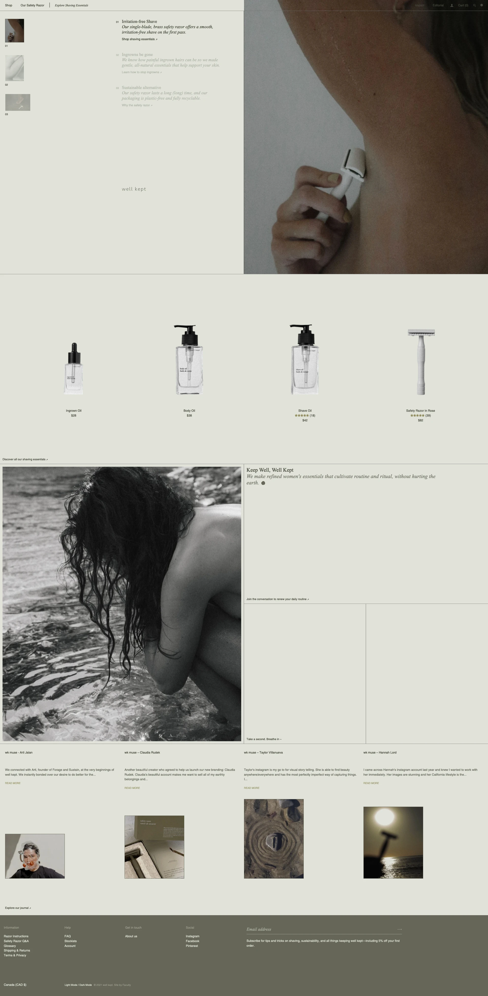 well kept Landing Page Example: Sustainable solutions to shaving - plastic free, all natural, and zero waste. Turn your routine into ritual with well kept's refined essentials.