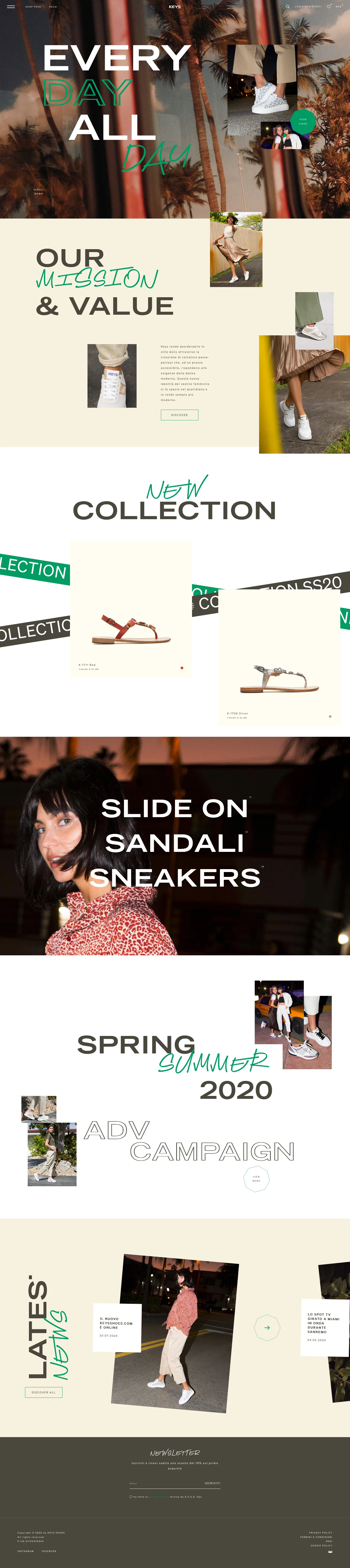 KEYS SHOES Landing Page Example: Keys creates passe-partout shoes that, at an affordable price, meet the needs of the modern woman.