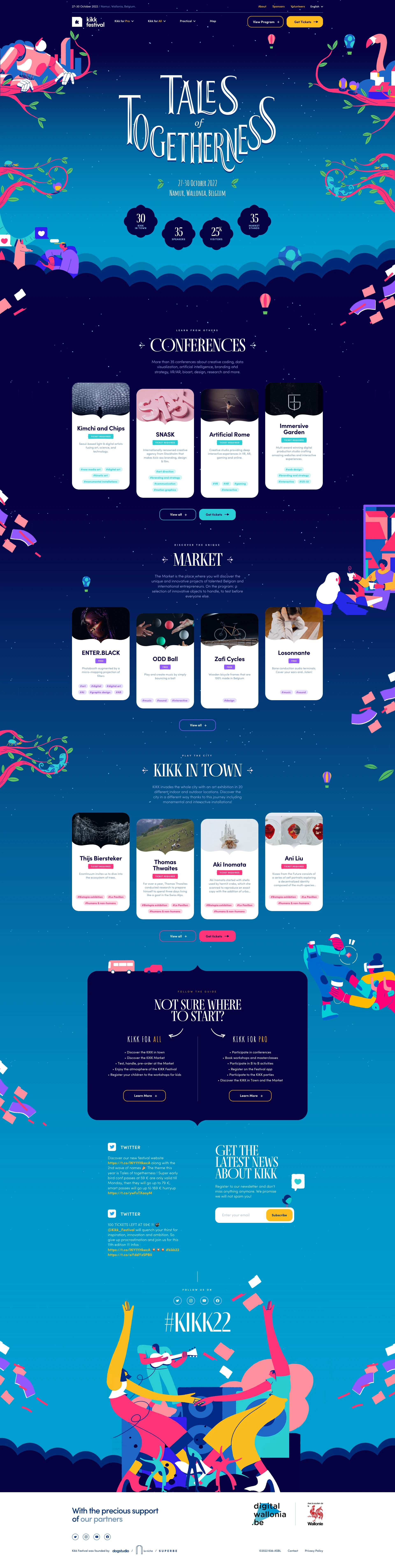 KIKK Festival 2022 Landing Page Example: International festival of digital & creative cultures exploring the crossovers between art, science & technology.