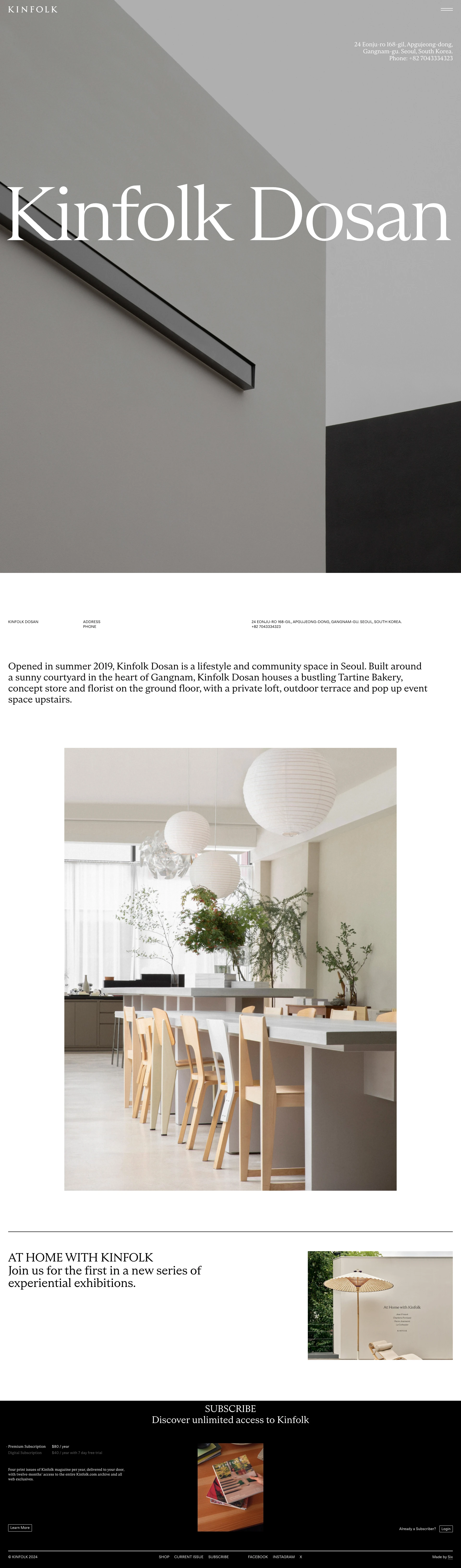 Kinfolk Landing Page Example: Delving deeply into home, work, style and culture, Kinfolk promotes quality of life and connects a global community of creative professionals from London to Tokyo.