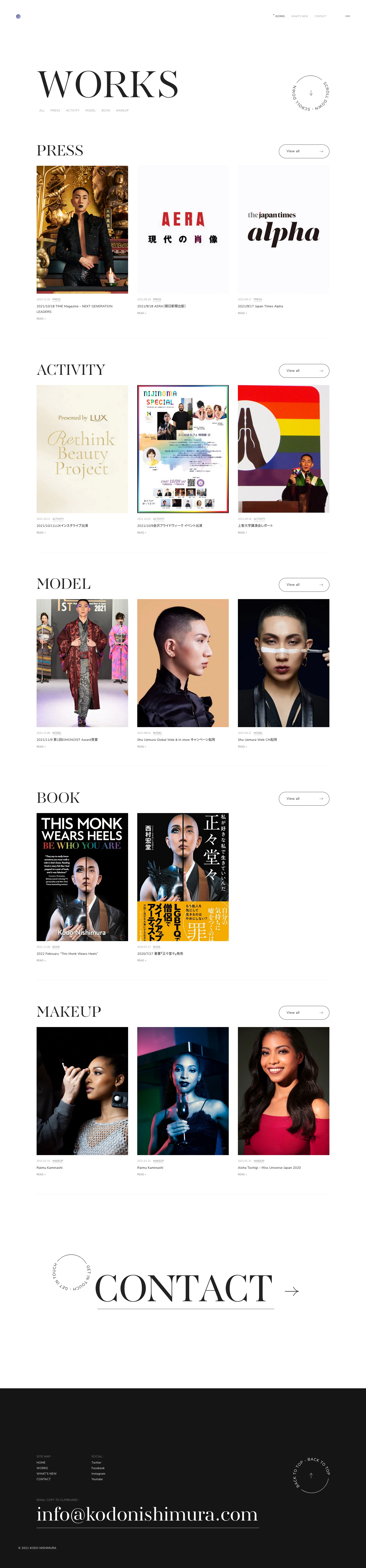 Kodo Nishimura Landing Page Example: Kodo Nishimura is a Buddhist monk and a makeup artist born in Tokyo in 1989. He graduated from the Parsons School of Design in New York. After graduating, he started to thrive as a makeup artist, working behind the scenes of Miss Universe and NY Fashion Week. In 2015, Kodo trained to be a monk and was certified by the Pure Land school.