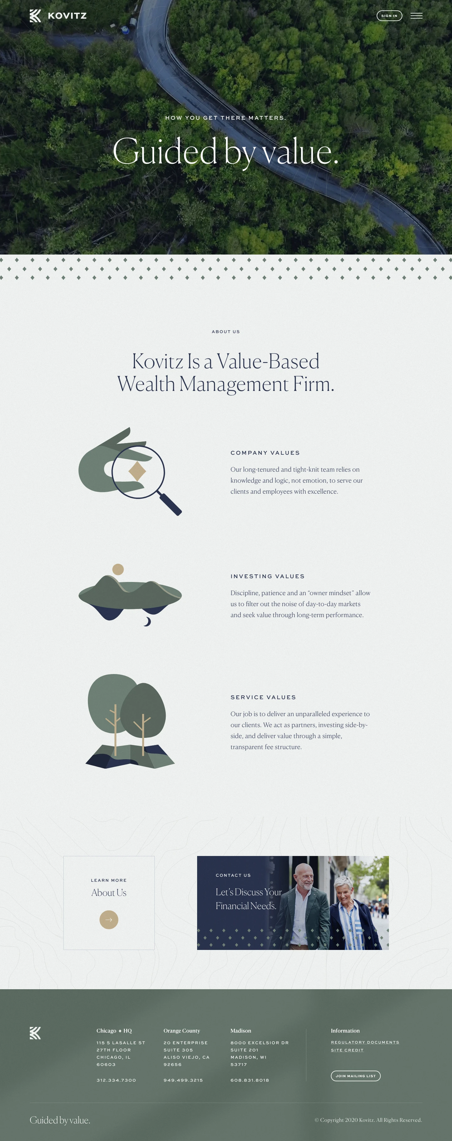 Kovitz Landing Page Example: Kovitz is a wealth management firm with a focus on delivering value across the financial spectrum by adhering to strict investment principles, cultivating a strong team and placing service above all else.