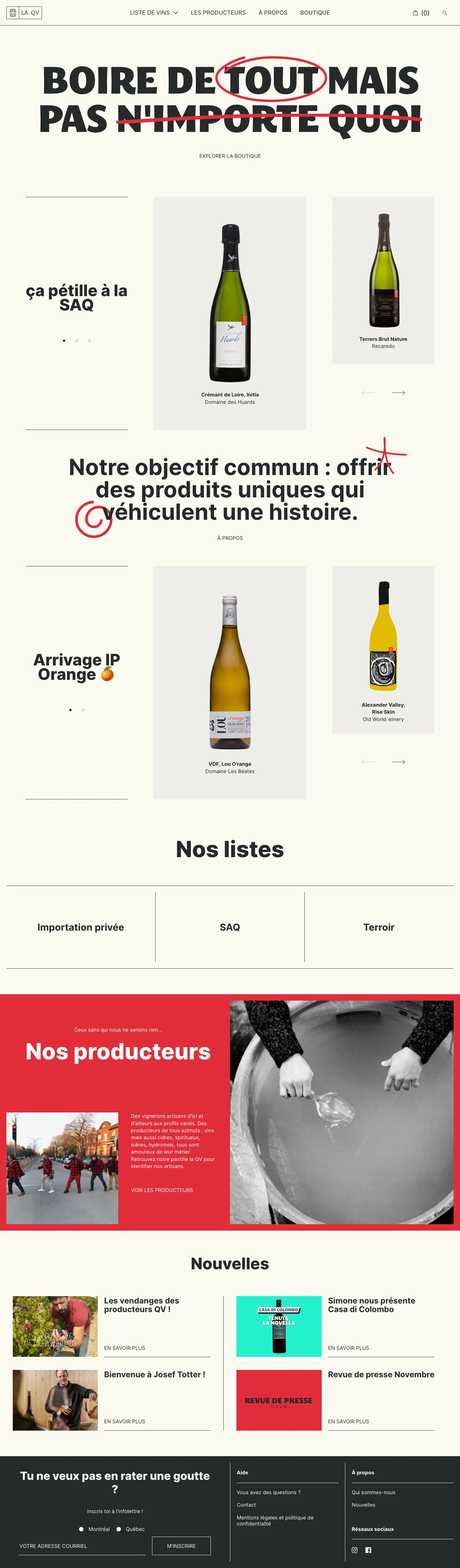 La QV Landing Page Example: Wine and spirits agent in Quebec since 2007.