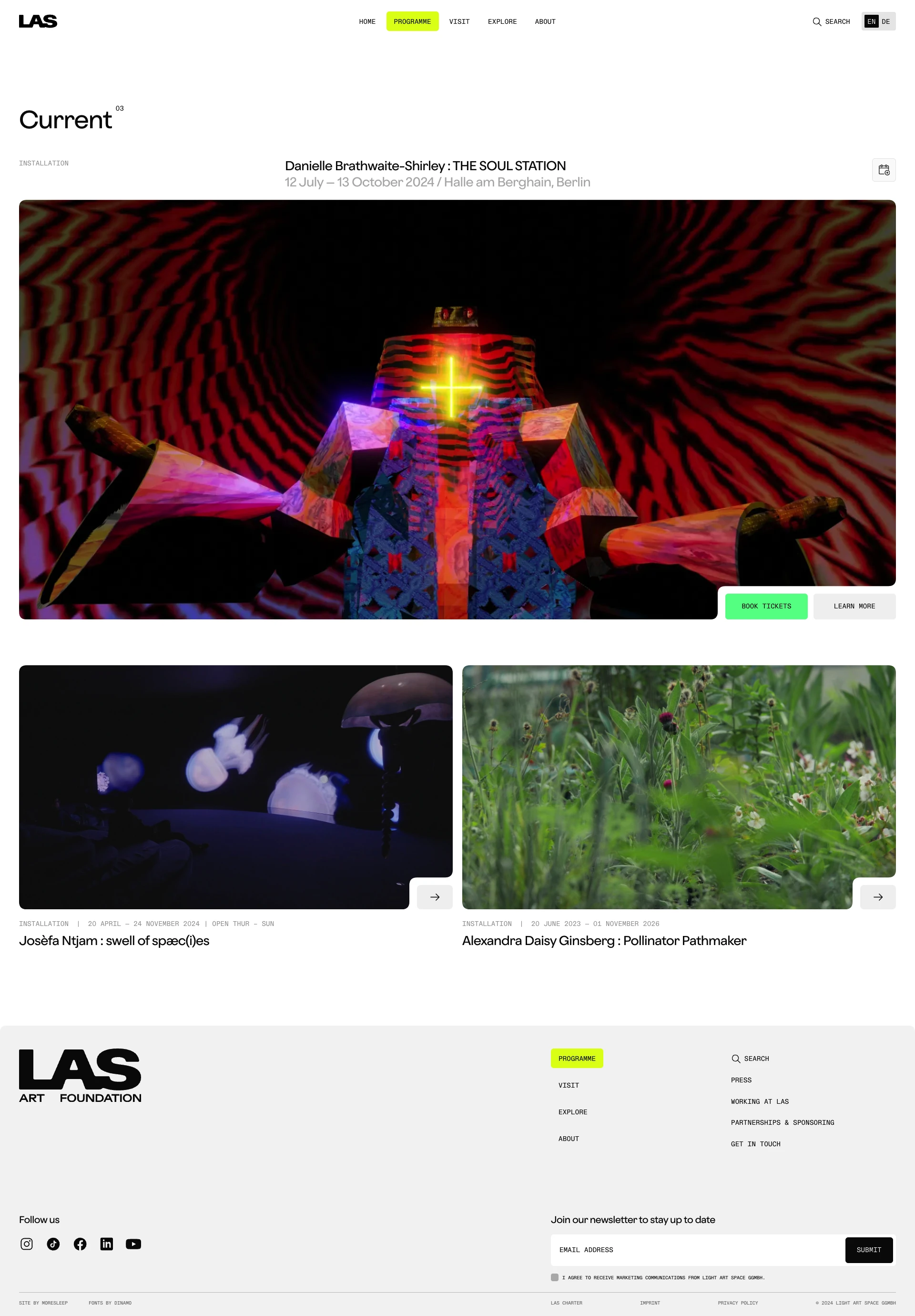 LAS Art Foundation Landing Page Example: LAS Art Foundation is a Berlin-based non-profit art foundation, working at the intersection of art, new technology and science.