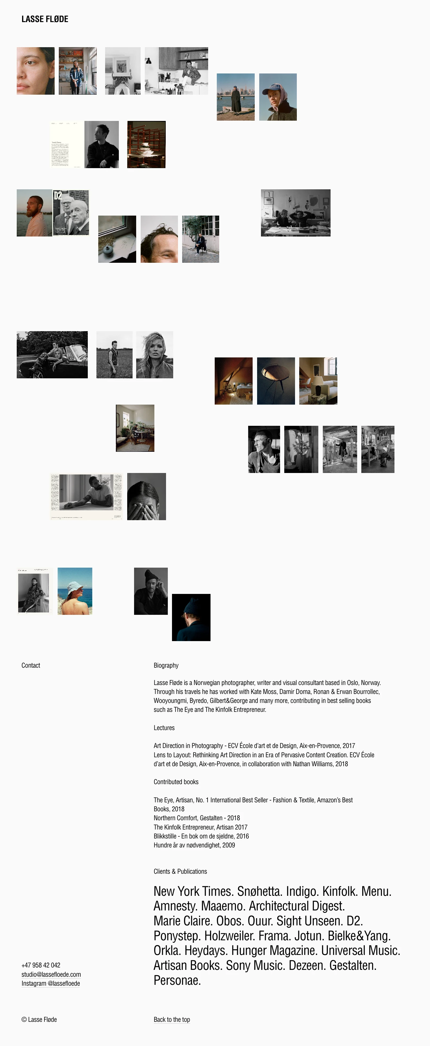 Lasse Fløde Landing Page Example: Lasse Fløde is a Norwegian photographer, writer and visual consultant based in Oslo, Norway. Through his travels he has worked with Kate Moss, Damir Doma, Ronan & Erwan Bourrollec, Wooyoungmi, Byredo, Gilbert&George and many more, contributing in best selling books such as The Eye and The Kinfolk Entrepreneur.