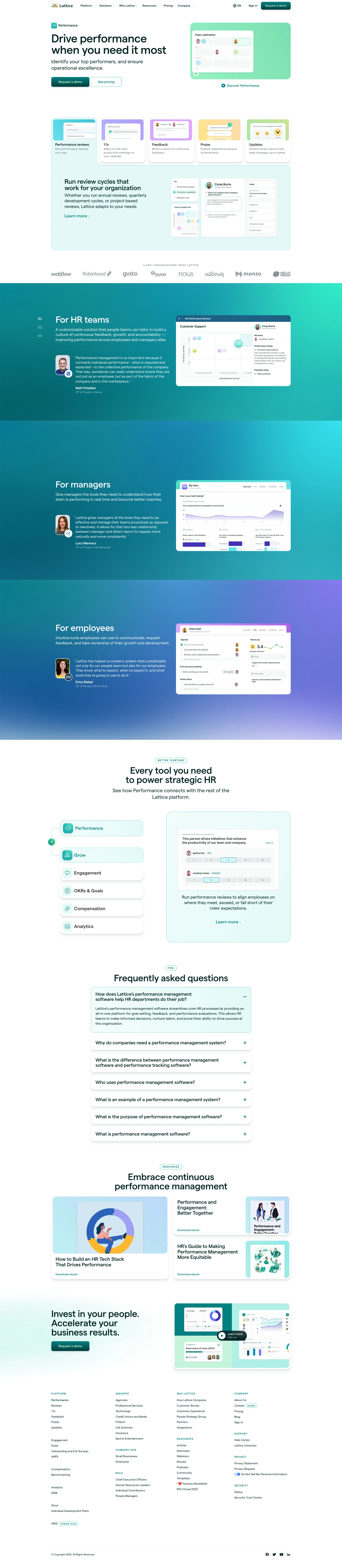 Lattice Landing Page Example: Lattice is the people management platform that empowers people leaders to build engaged, high-performing teams, inspire winning cultures, and make strategic, data-driven business decisions.
