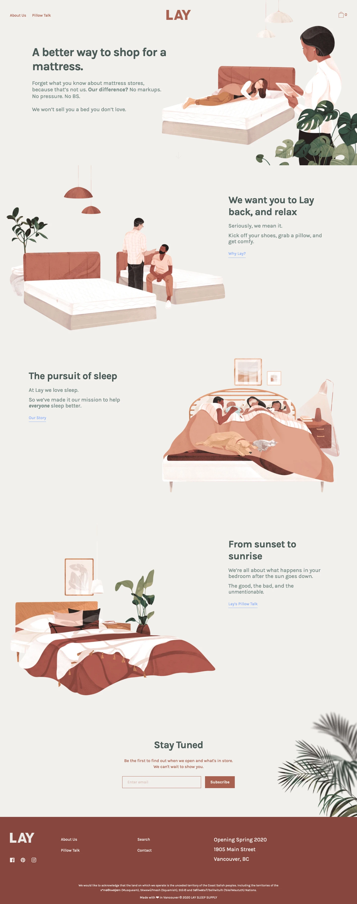 LAY Landing Page Example: A better way to shop for a mattress. Forget what you know about mattress stores, because that’s not us. Our difference? No markups. No pressure. No BS. We won’t sell you a bed you don’t love.