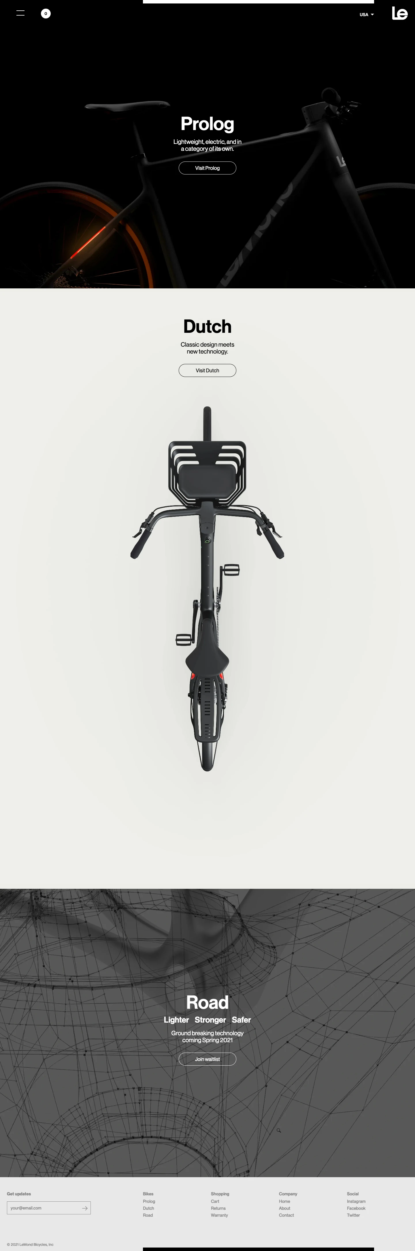 LeMond Landing Page Example: Lightweight electric bikes.