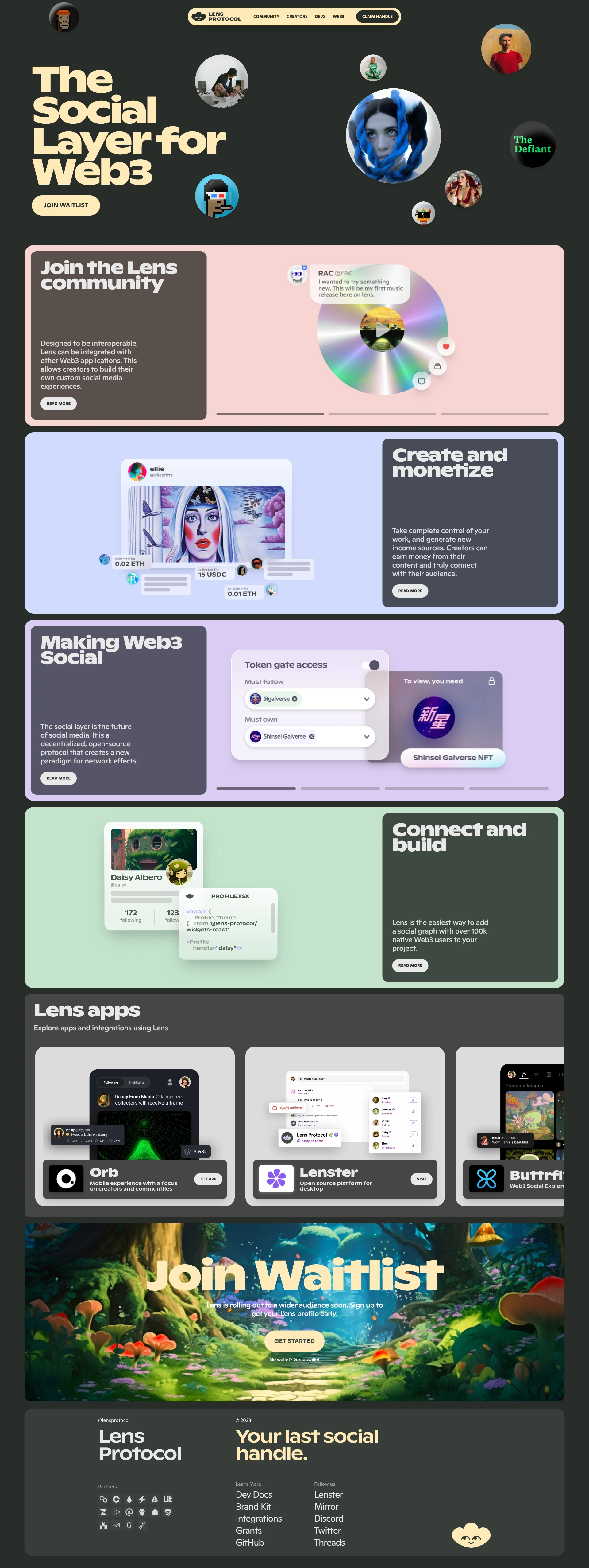 Lens Protocol Landing Page Example: The Social Layer for Web3.
