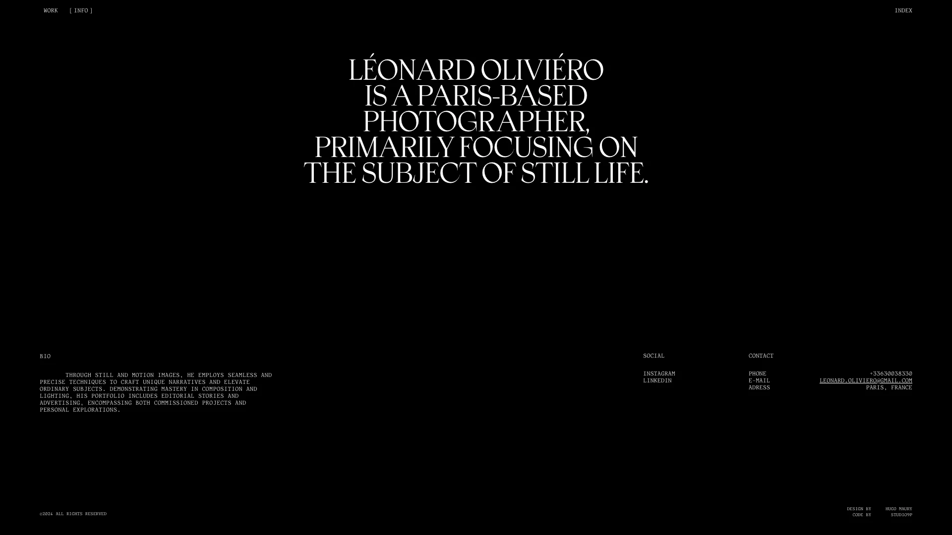 Léonard Oliviéro Landing Page Example: Léonard Oliviéro is a Paris-based photographer primarily focusing on the subject of still life.