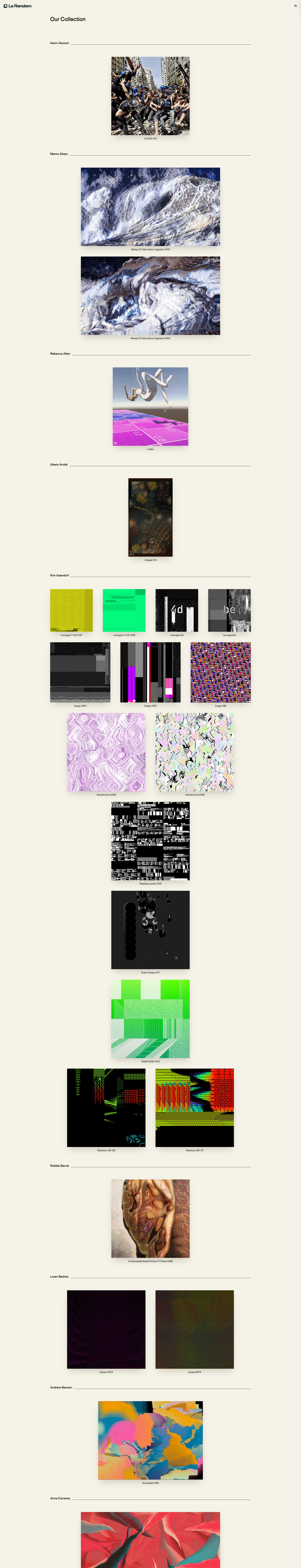 Le Random Landing Page Example: We are building a digital generative art institution that contextualizes and elevates the most significant work from iconic generative artists.