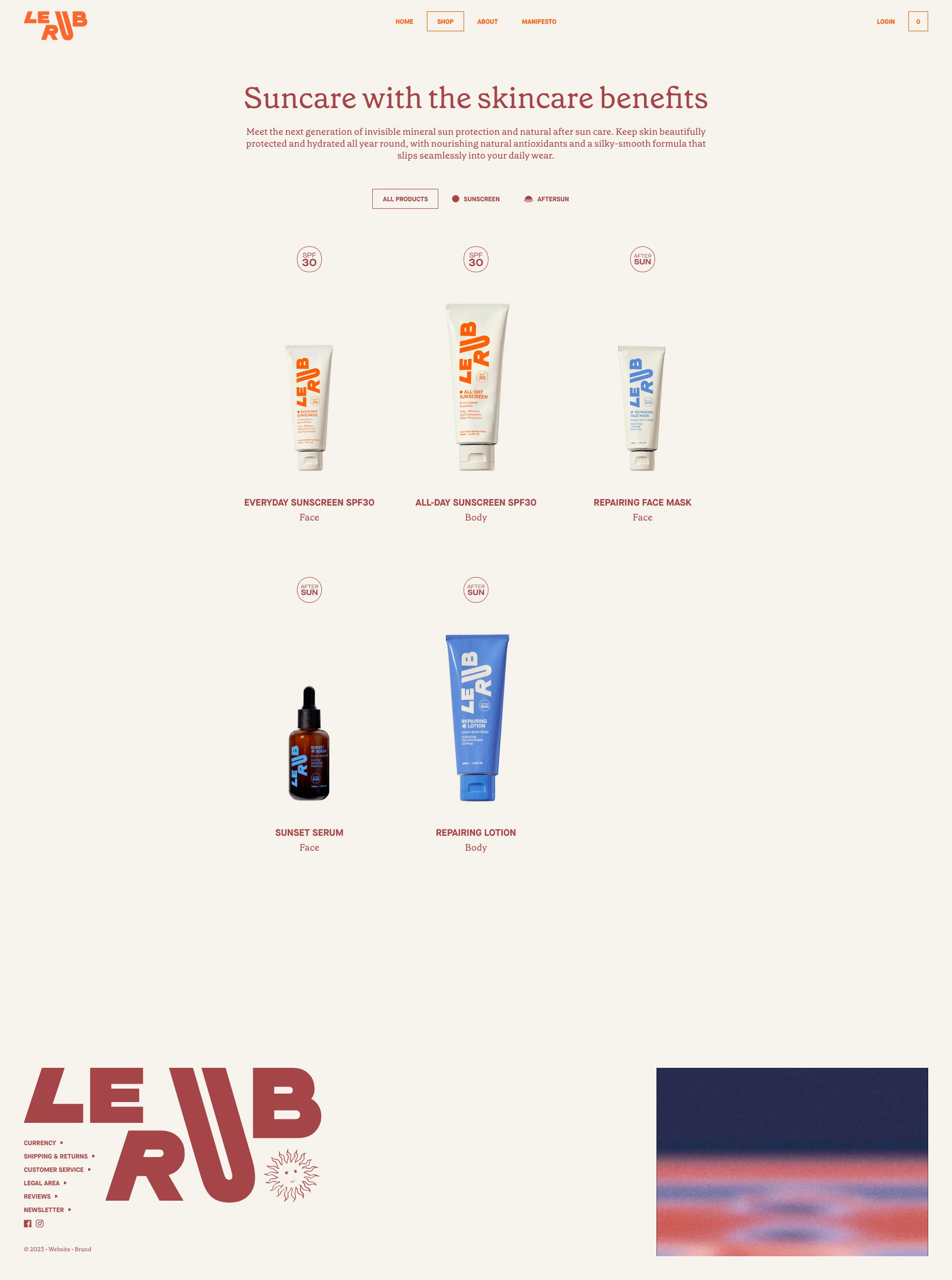 Le Rub Landing Page Example: Official Sunscreen of the Good Life. Luxury without limits. Weekday. Vacation day. Every day.