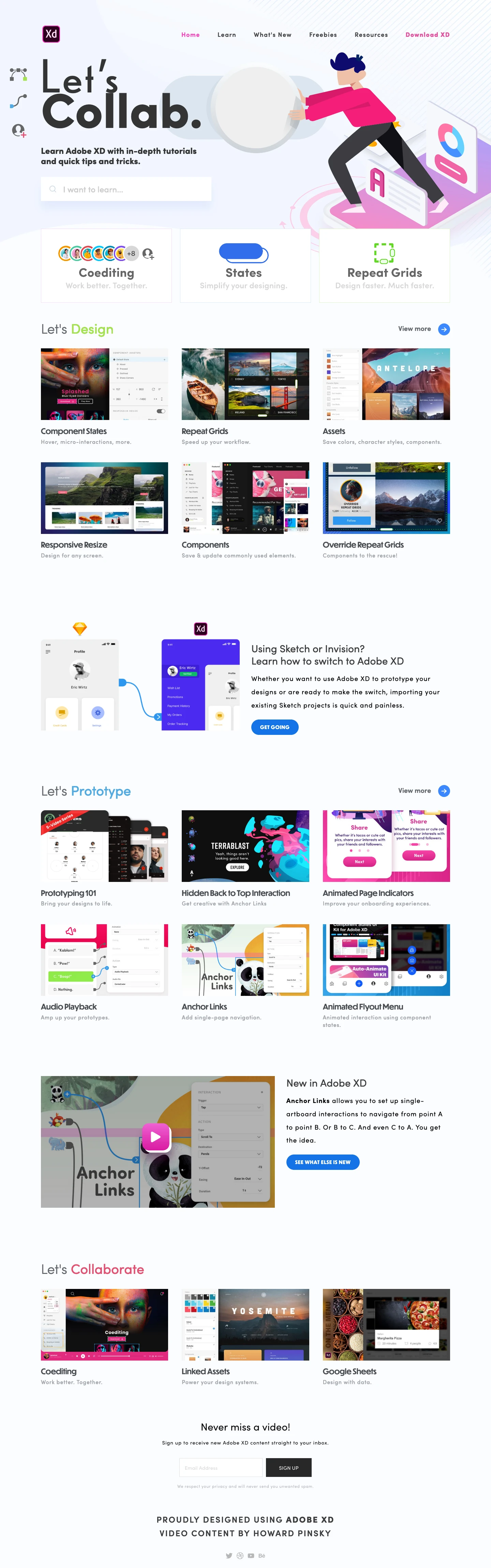 Let's XD Landing Page Example: Learn Adobe XD with Adobe XD Evangelist Howard Pinsky and master the UI/UX tools for UI design and prototyping. Watch Adobe XD videos, tutorials, quick tips, and more.