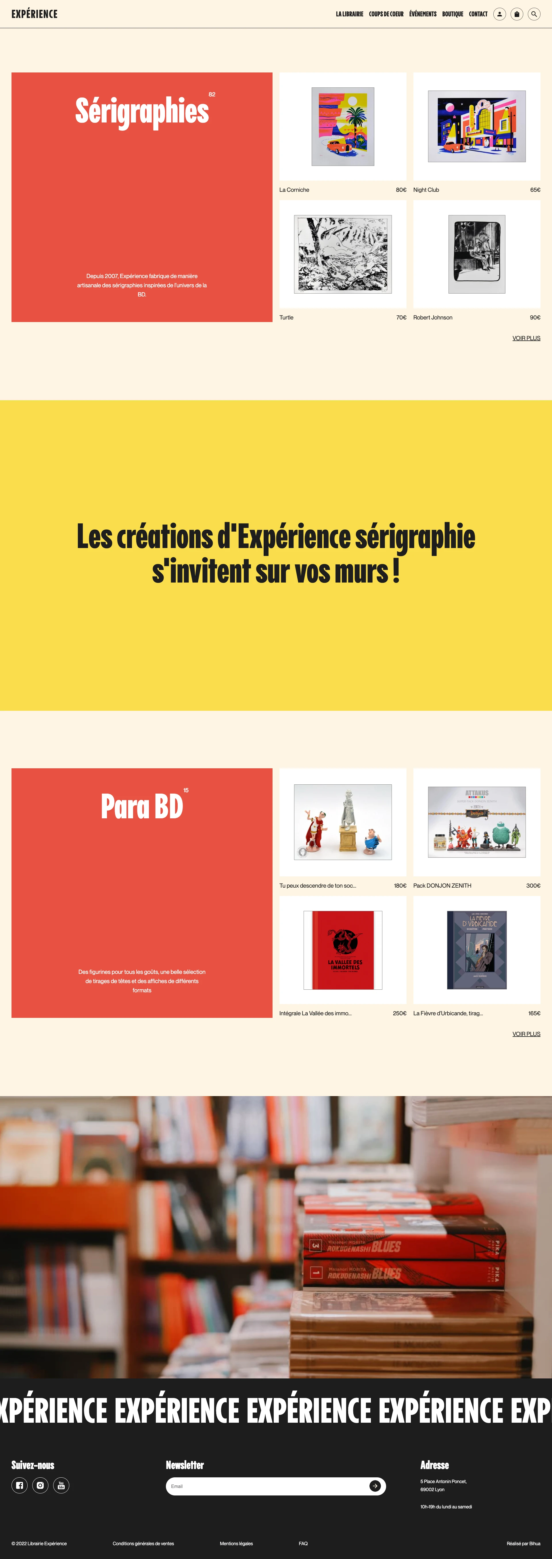 Librairie Expérience Landing Page Example: Welcome to the Librairie Expérience Lyon, specialist in Franco-Belgian comics, mangas and comics, and independent since 1973.