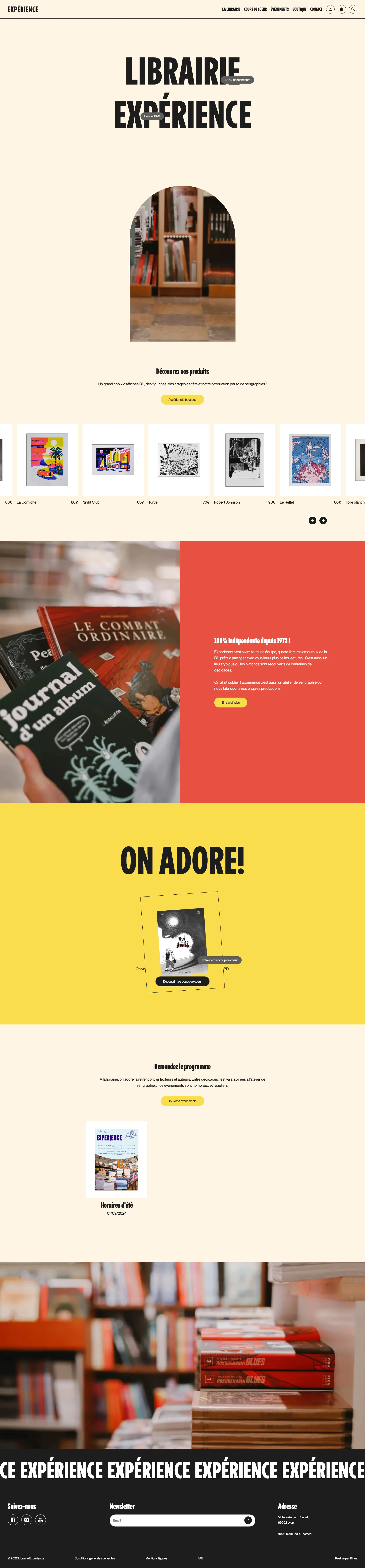 Librairie Expérience Landing Page Example: Welcome to the Librairie Expérience Lyon, specialist in Franco-Belgian comics, mangas and comics, and independent since 1973.