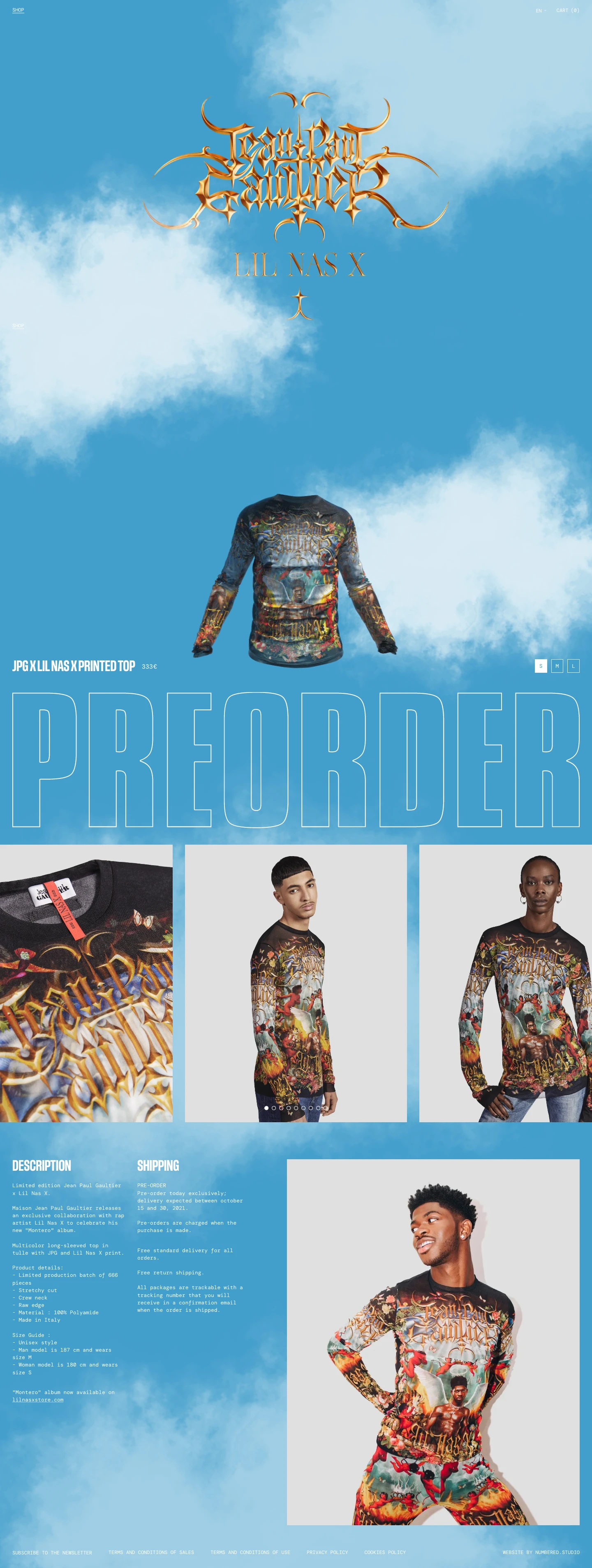 Jean Paul Gaultier x Lil Nas X Landing Page Example: Maison Jean Paul Gaultier releases an exclusive collaboration with rap artist Lil Nas X to celebrate his new "Montero" album.