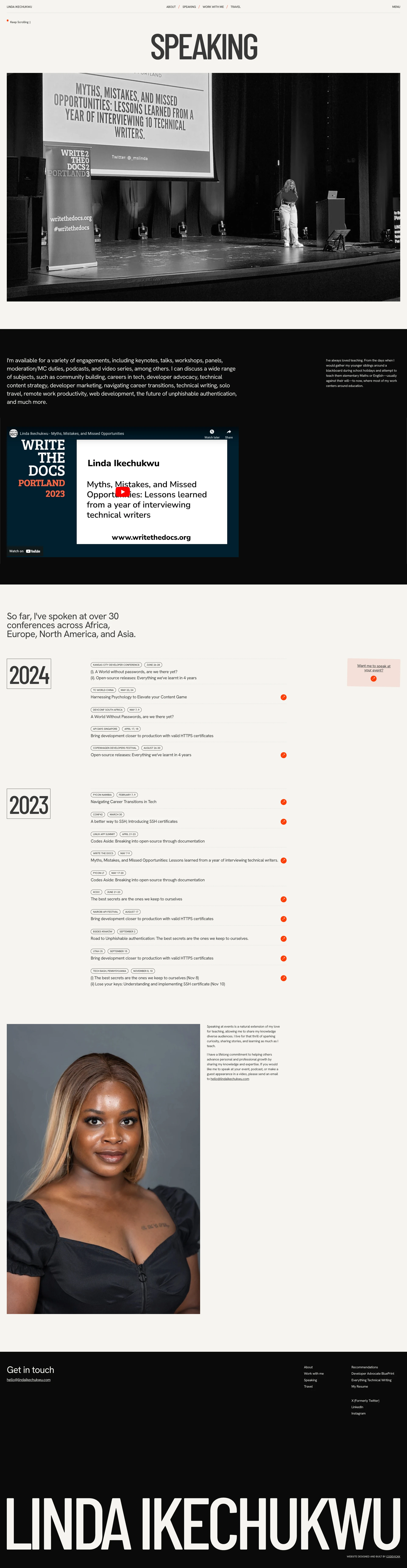 Linda Ikechukwu Landing Page Example: Linda Ikechukwu is a software engineer turned developer advocate, whose love for teaching is only rivaled by her quest to visit every country in the world.