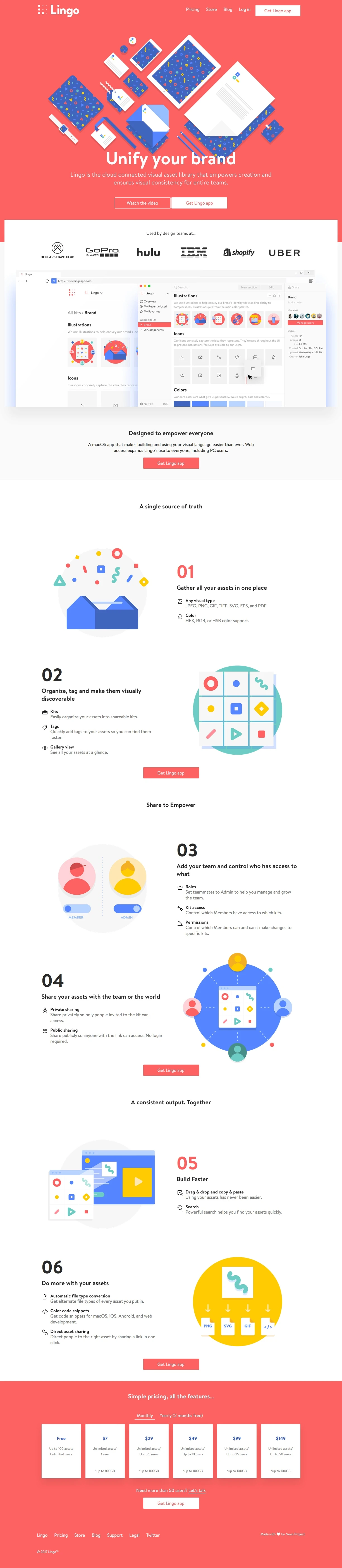 Lingo Landing Page Example: Lingo is the cloud connected visual asset library that empowers creation and ensures visual consistency for entire teams.