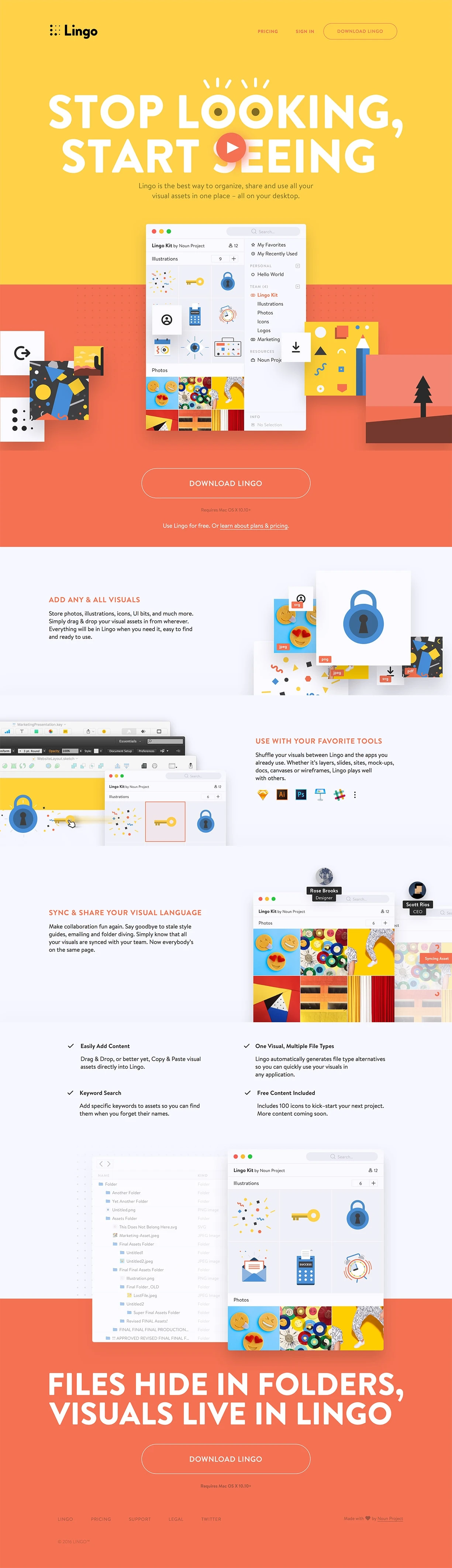 Lingo Landing Page Example: Lingo is the best way to organize, share and use all your visual assets in one place - all on your desktop.