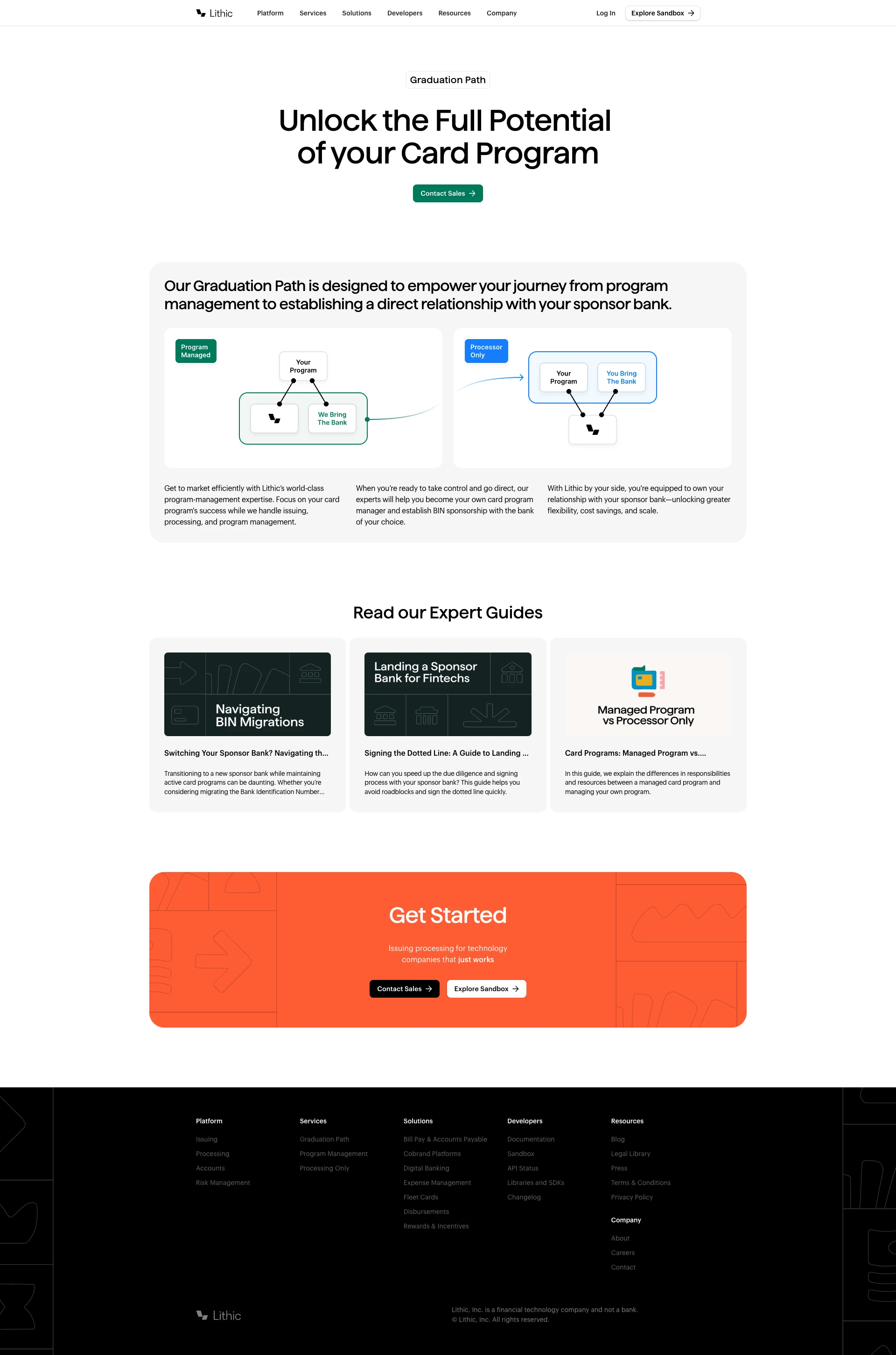 Lithic Landing Page Example: Lithic's card issuing platform, flexible API, and skilled team provide issuer processing services for customized debit, credit, and prepaid card programs.