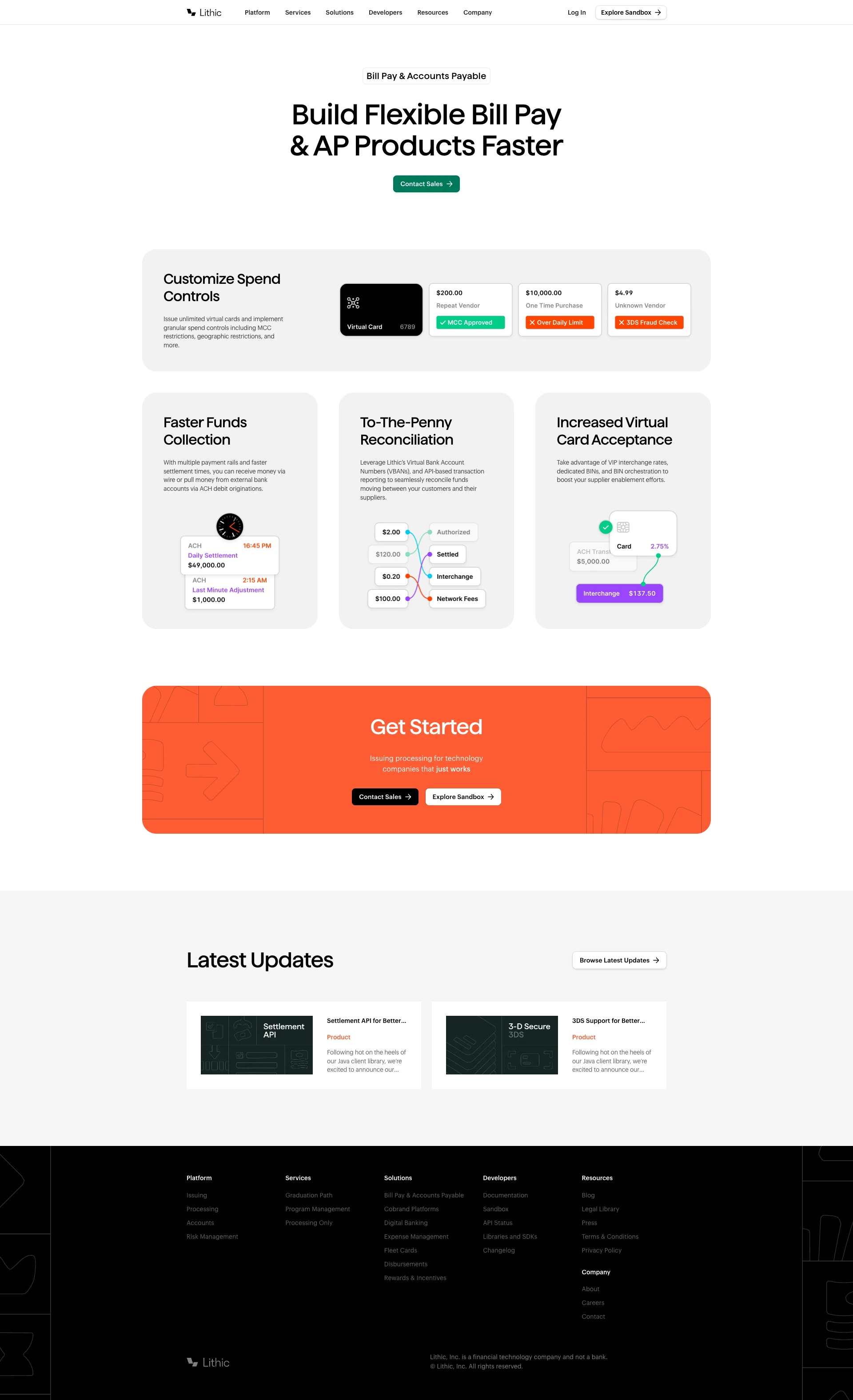 Lithic Landing Page Example: Lithic's card issuing platform, flexible API, and skilled team provide issuer processing services for customized debit, credit, and prepaid card programs.