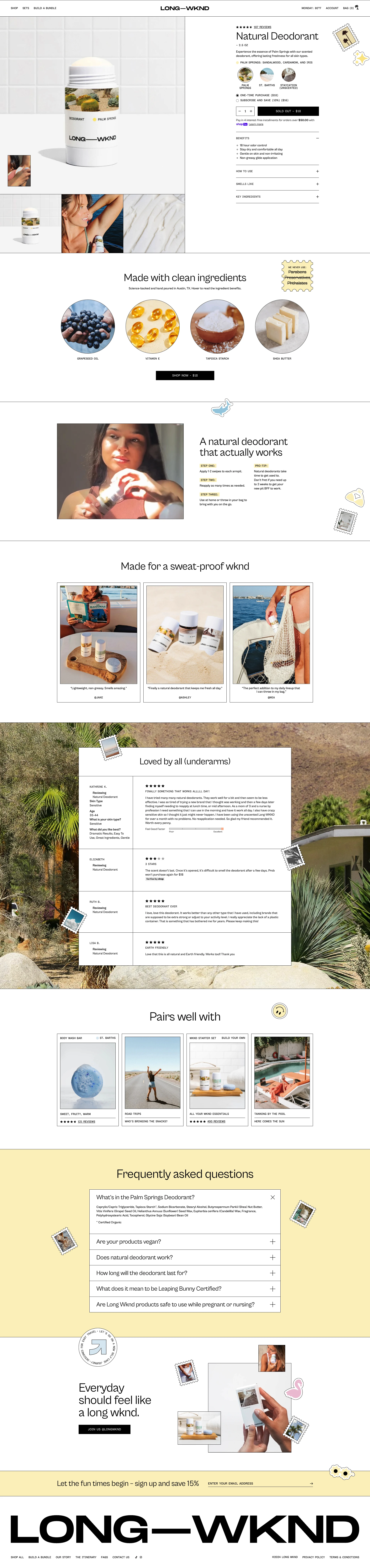 Long Wknd Landing Page Example: Body care designed to travel with. Nourish & revitalize your skinat home or while on the go.