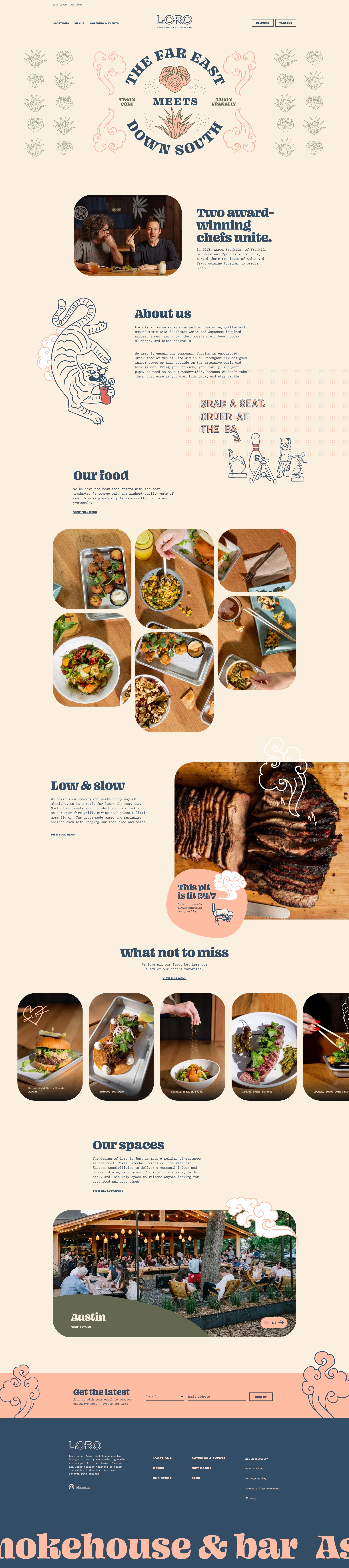 Loro Landing Page Example: Loro is an Asian smokehouse and bar brought to you by the award-winning chefs behind Uchi and Franklin Barbecue.