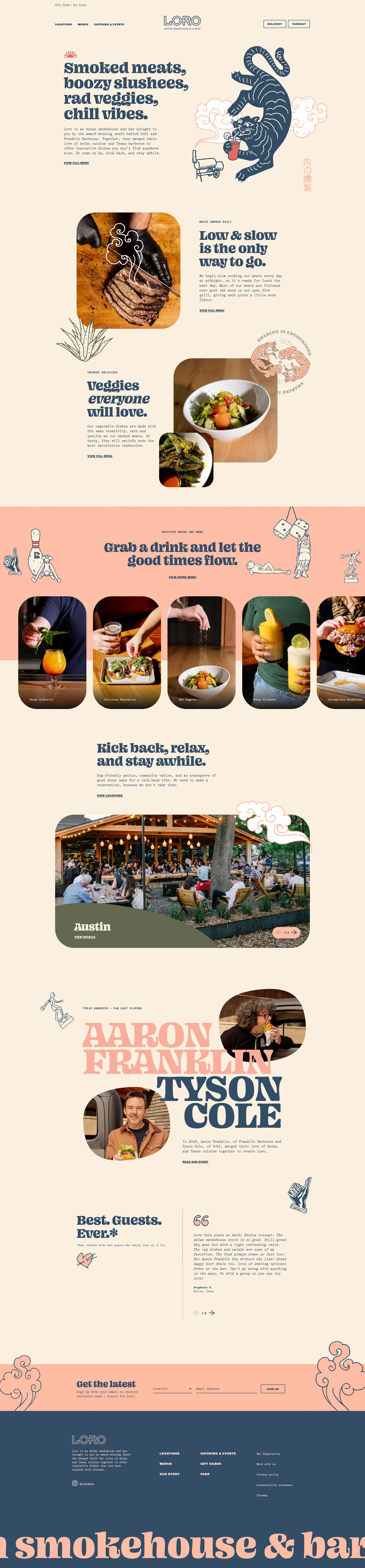 Loro Landing Page Example: Loro is an Asian smokehouse and bar brought to you by the award-winning chefs behind Uchi and Franklin Barbecue.