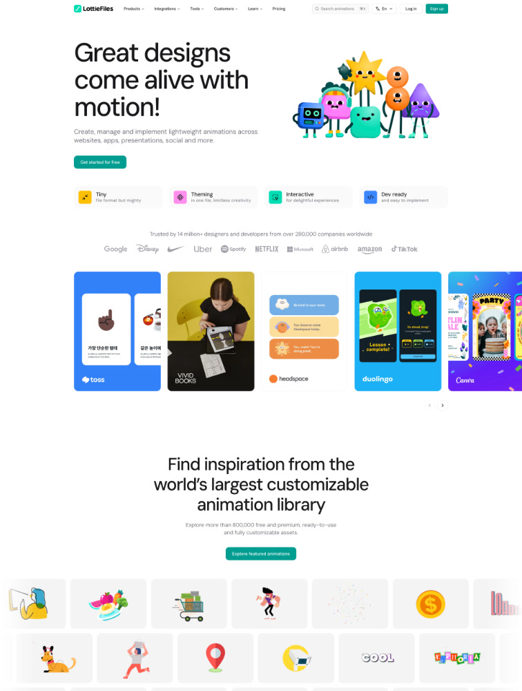 Lottiefiles Landing Page Example