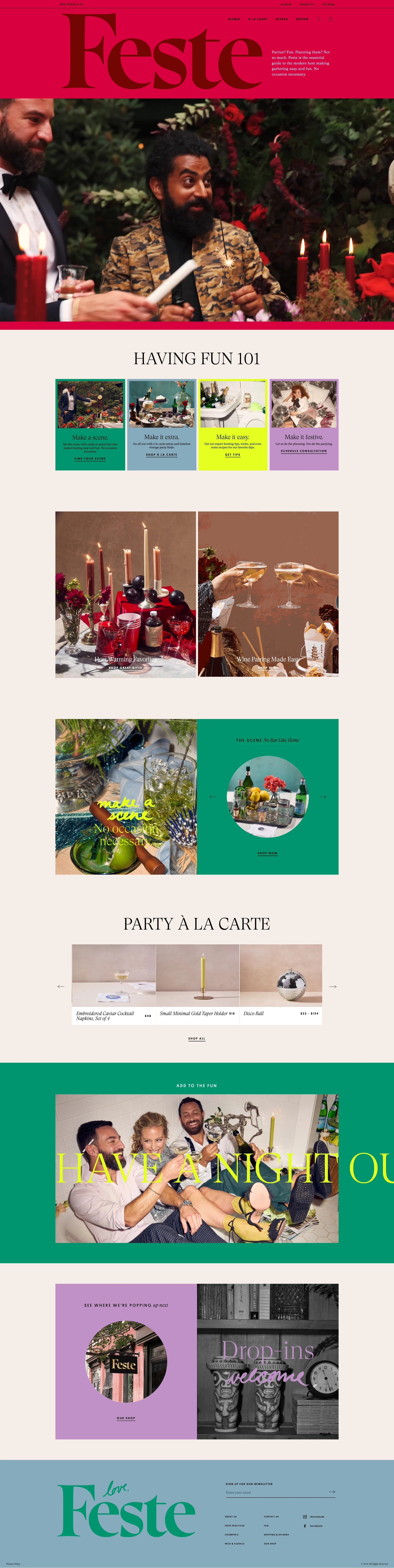Feste Landing Page Example: Parties? Fun. Planning them? Not so much. Feste is the essential resource for the modern host, making gathering easy and fun. No occasion necessary.
