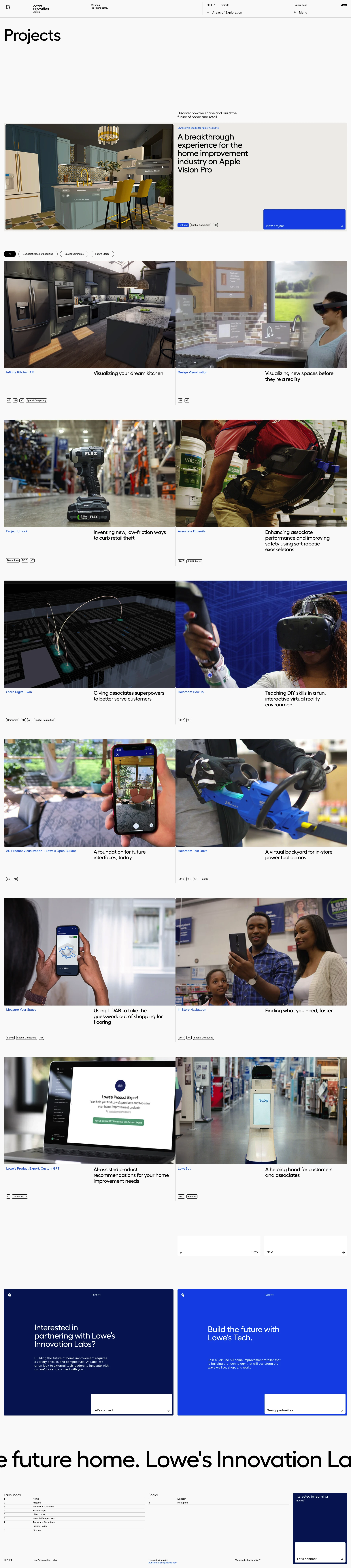 Lowe's Innovation Labs Landing Page Example: Lowe's Innovation Labs imagines, explores, and accelerates the future of home improvement, through the lens of emerging technology. We're a proud part of Fortune 50 home improvement company, Lowe's Companies, Inc.