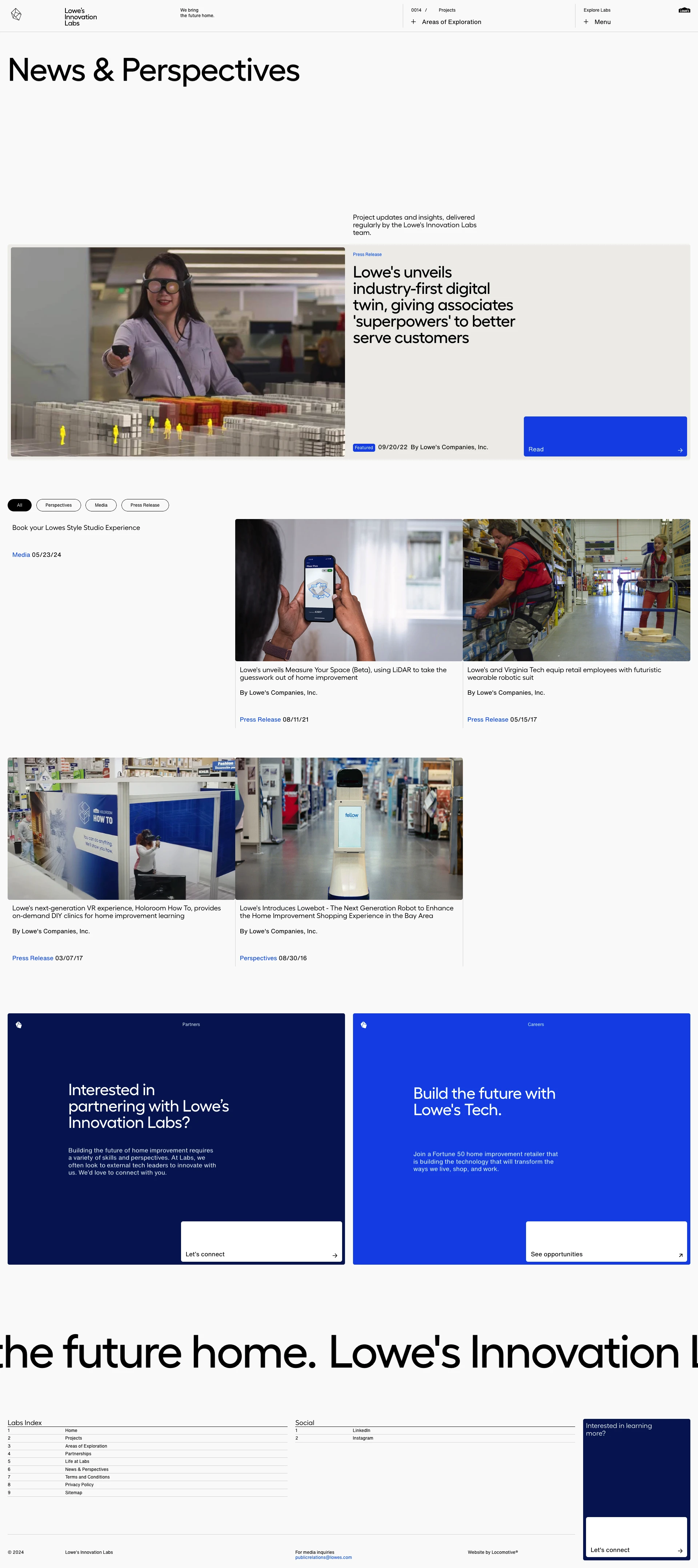 Lowe's Innovation Labs Landing Page Example: Lowe's Innovation Labs imagines, explores, and accelerates the future of home improvement, through the lens of emerging technology. We're a proud part of Fortune 50 home improvement company, Lowe's Companies, Inc.