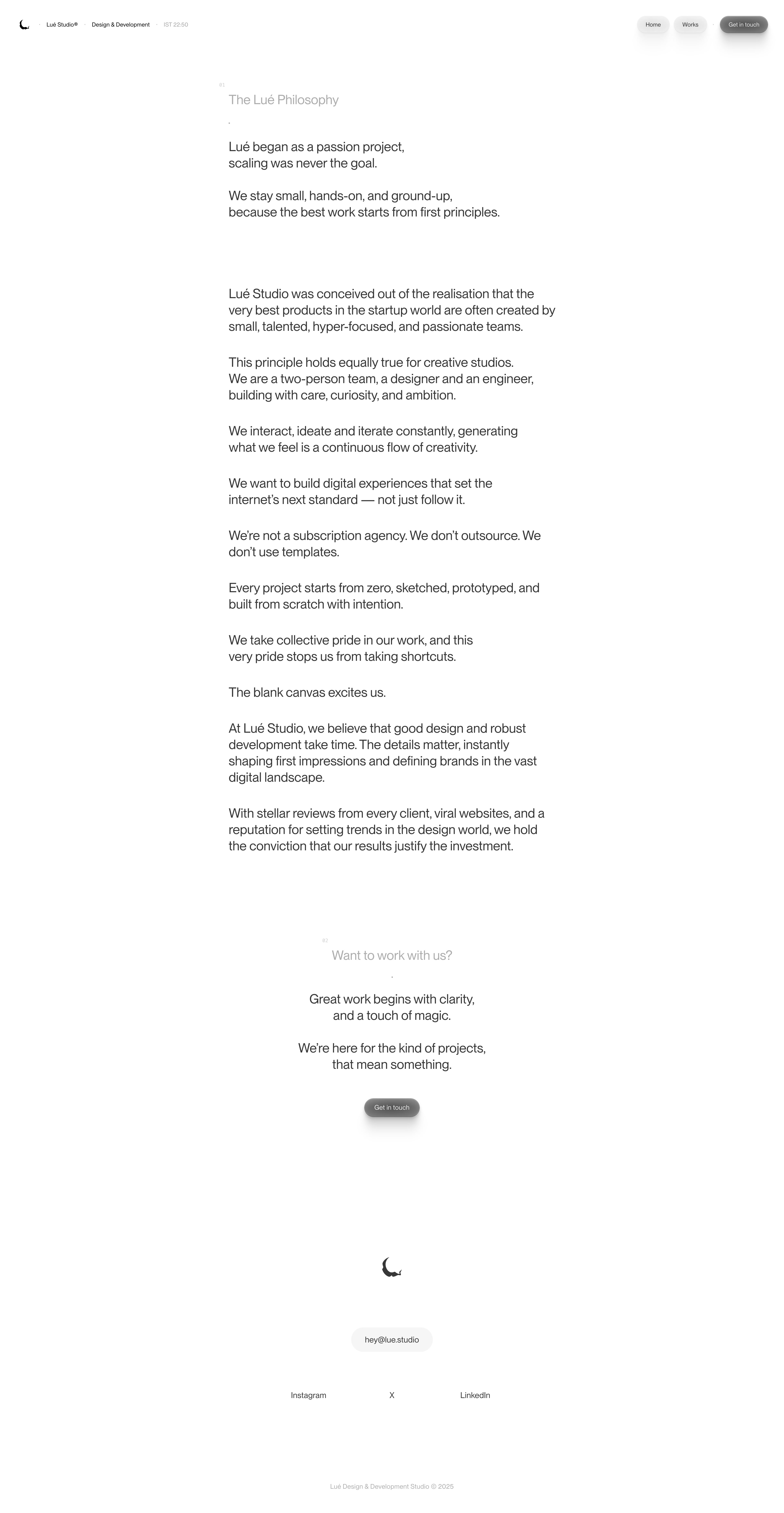 Lué Studio Landing Page Example: Lué Studio is an end-to-end, powerhouse in digital design, development and direction.
