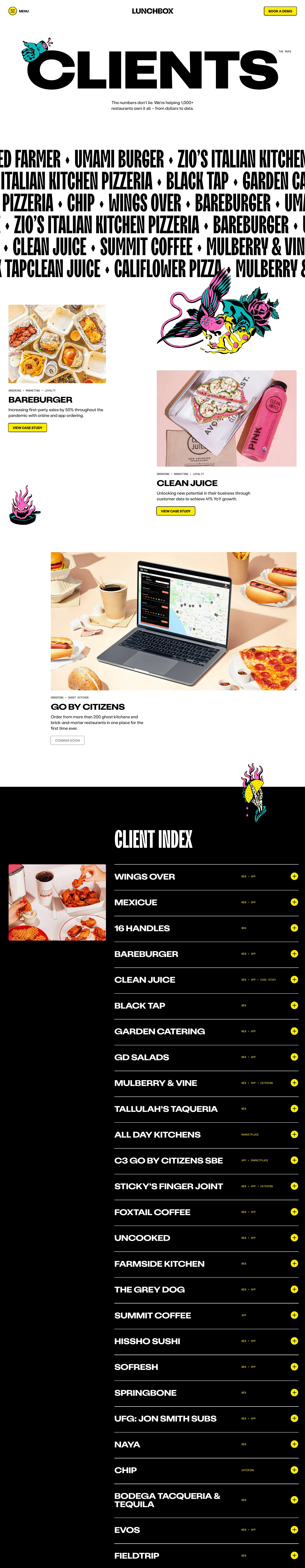 Lunchbox Landing Page Example: We're a collection of modern and creative online ordering solutions for enterprise restaurant chains and ghost kitchens.