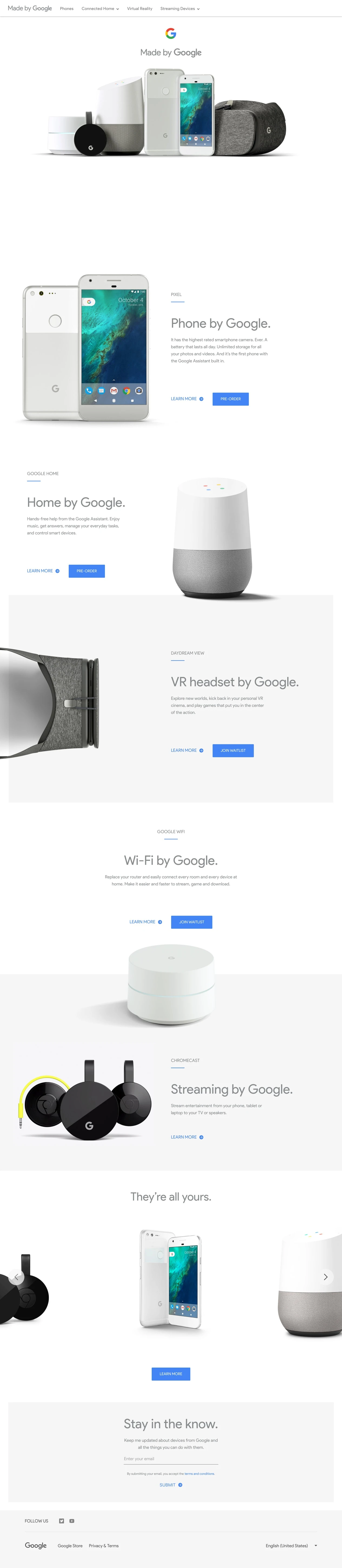 Made by Google Landing Page Example: Meet the newest members of the Google family.