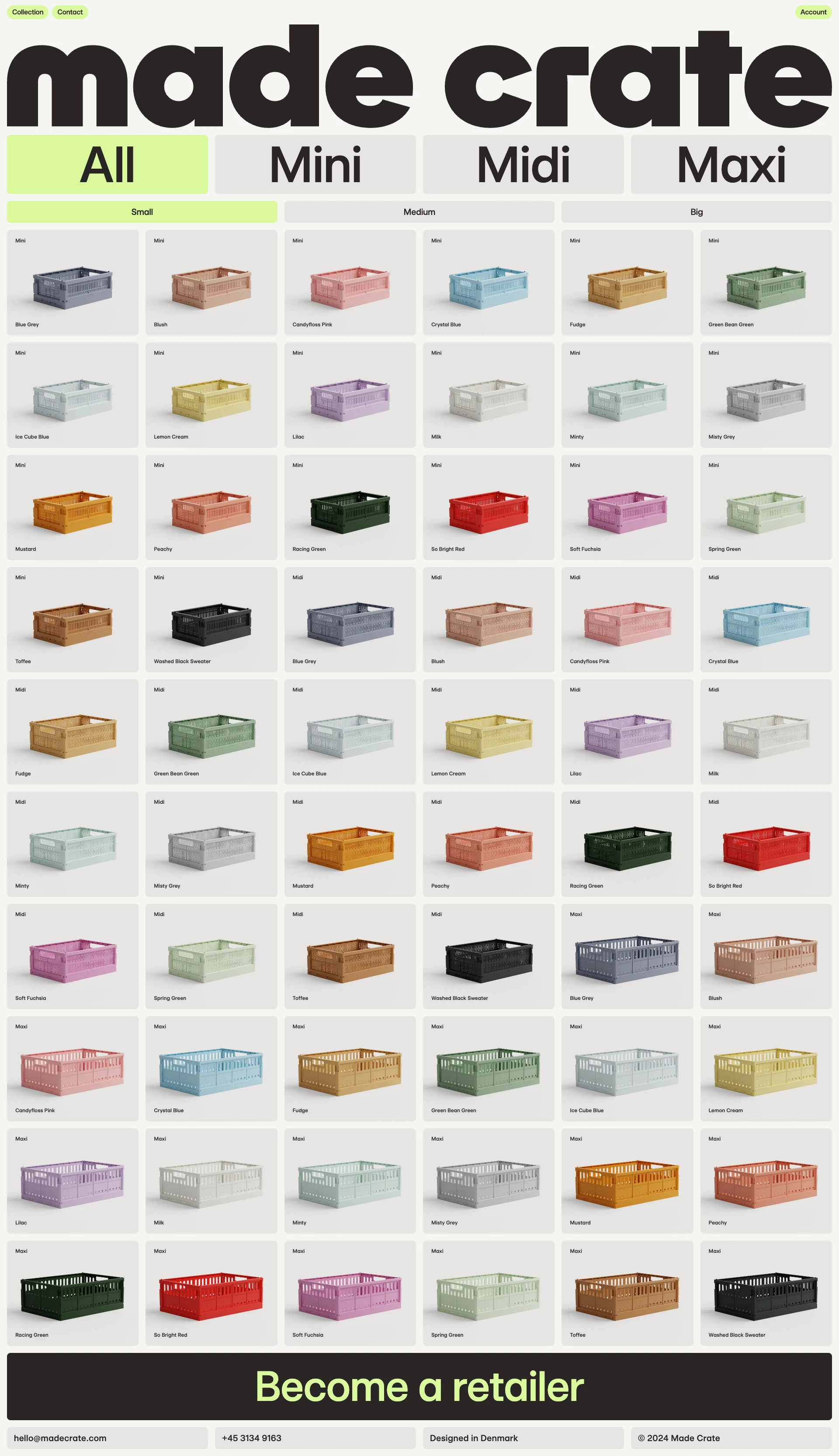 Made Crate Landing Page Example: Discover eco-friendly convenience with Made Crate – folding crates made from 100% recycled plastic waste. Proudly produced in Europe, stackable across different sizes & available in a great variety of delicious colours