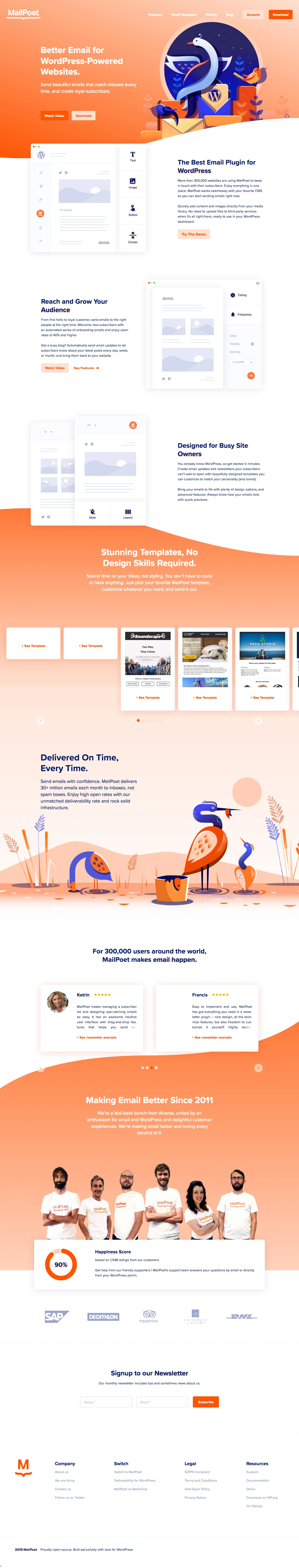 MailPoet Landing Page Example: Trusted by 300,000 websites. Save time by preparing your newsletter directly in WordPress. Includes email marketing automation, including for WooCommerce.