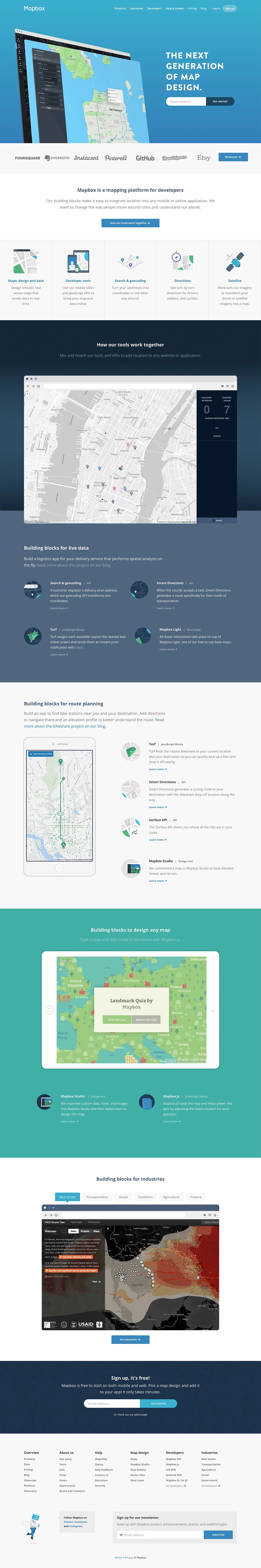Mapbox Landing Page Example: An open source mapping platform for custom designed maps. Our APIs and SDKs are the building blocks to integrate location into any mobile or web app.