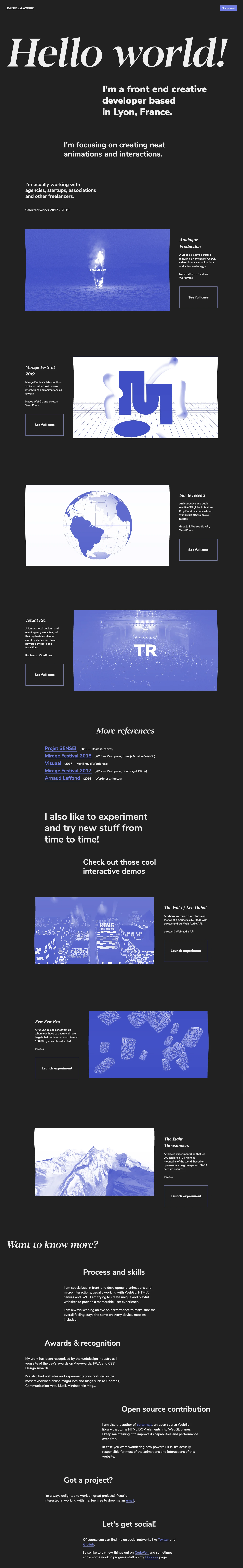Martin Laxenaire Landing Page Example: Martin Laxenaire is a french creative freelance front end developer focusing on interactivity and user experience.