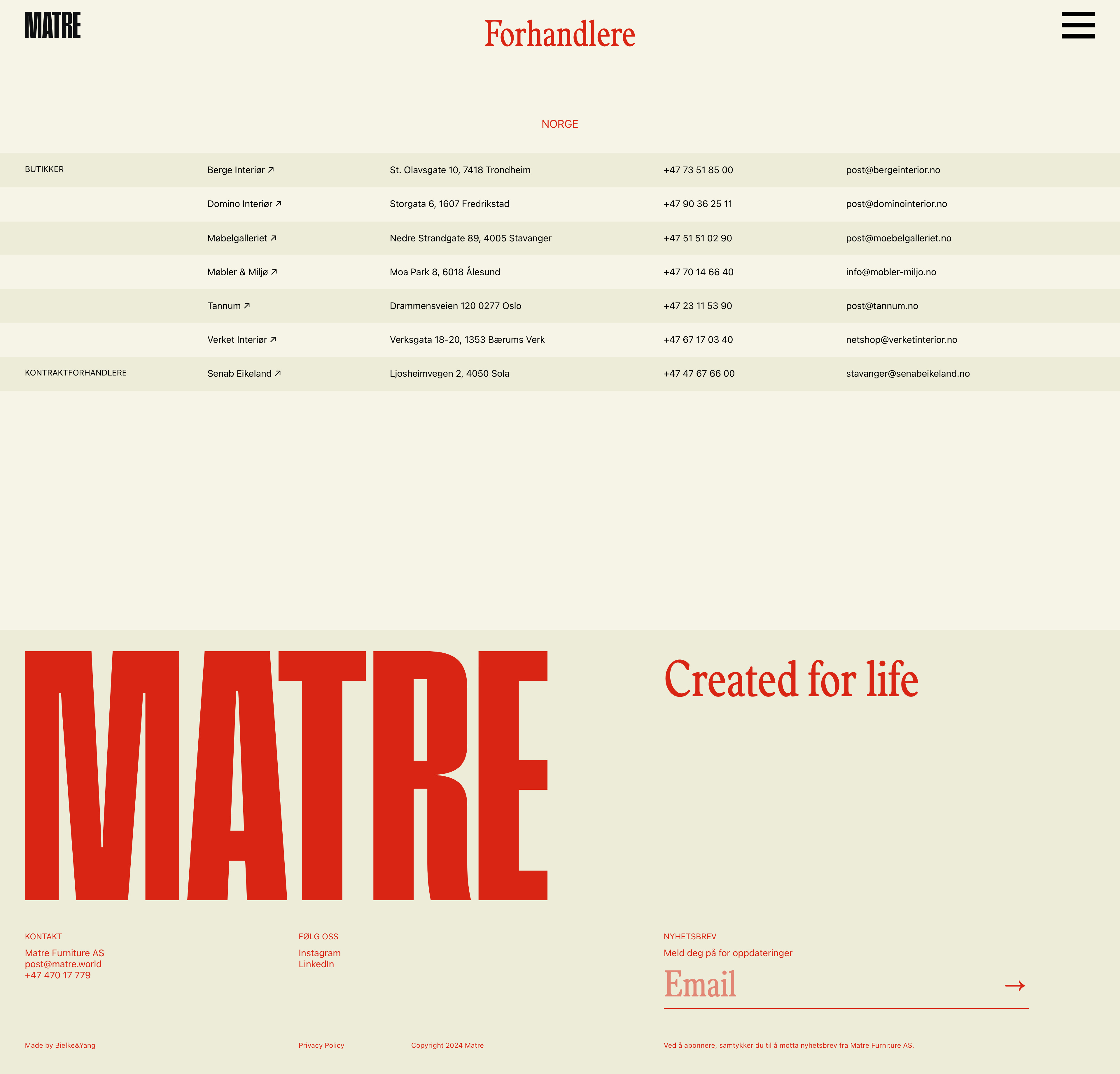 Matre Landing Page Example: Matre comes from a passion for Norwegian heritage, our cultural inheritance and design tradition. We produce locally and can trace all materials back to their origin.