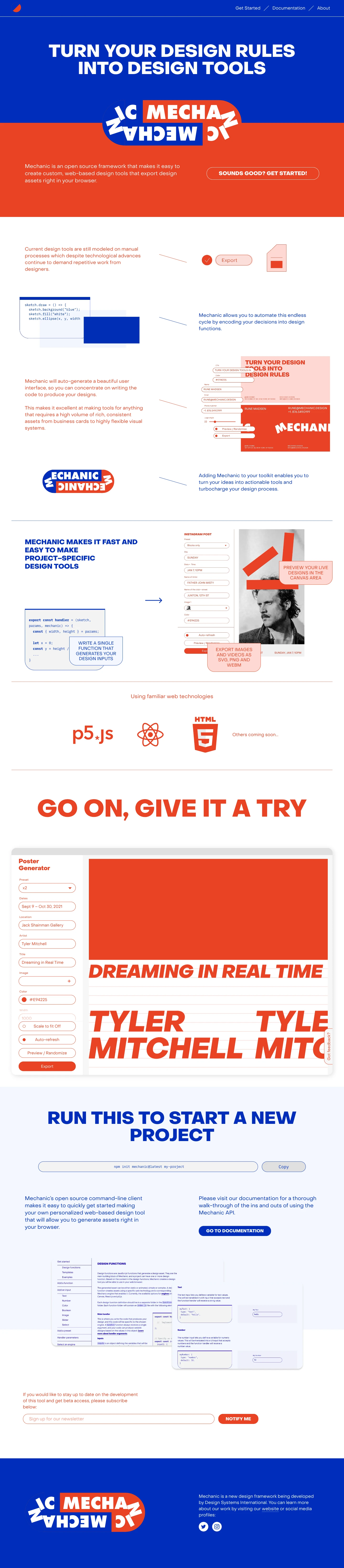 Mechanic Landing Page Example: An open source framework that makes it easy to create custom, web-based design tools that export design assets right in your browser.