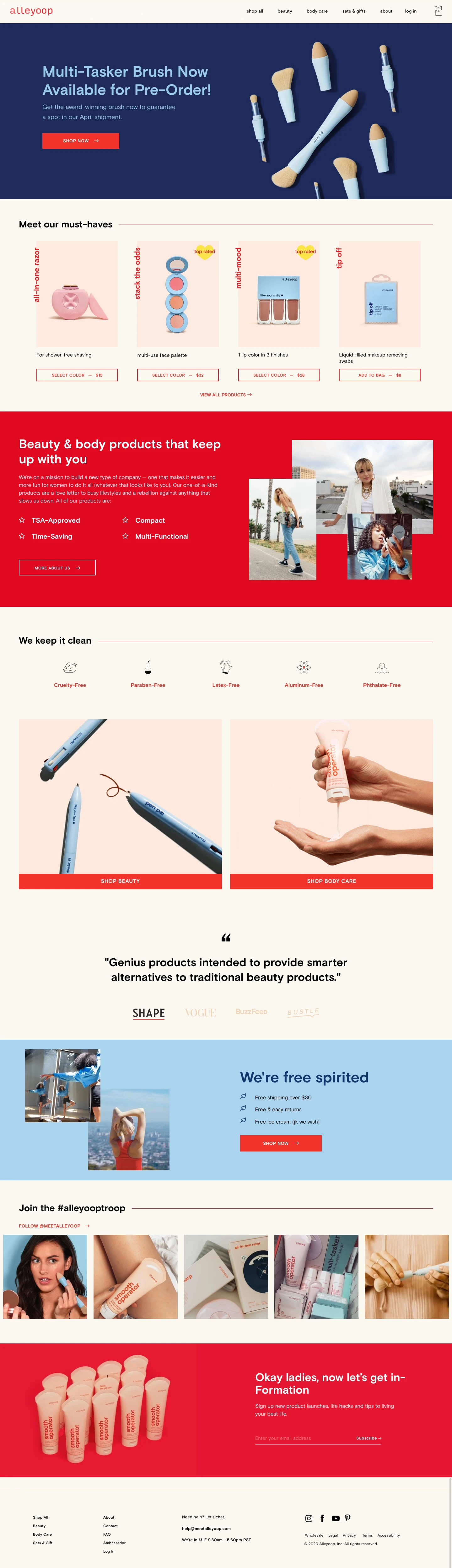 Alleyoop Landing Page Example: Redefining beauty & body care to keep up with you.