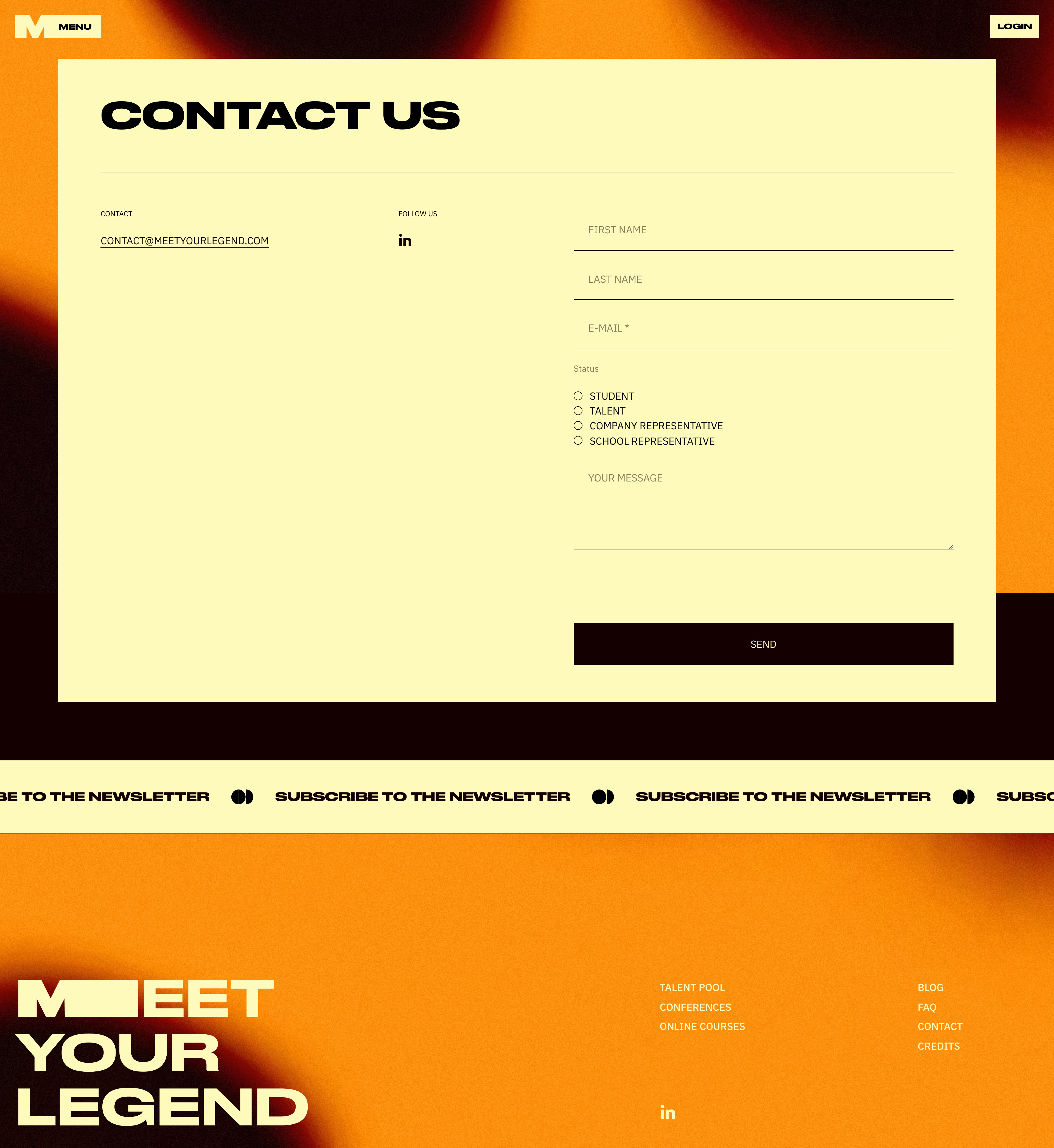 Meet Your Legend Landing Page Example: Welcome to Meet Your Legend Network. Showcase your skills, discover our qualified networking and connect with experts for tailored mentoring.