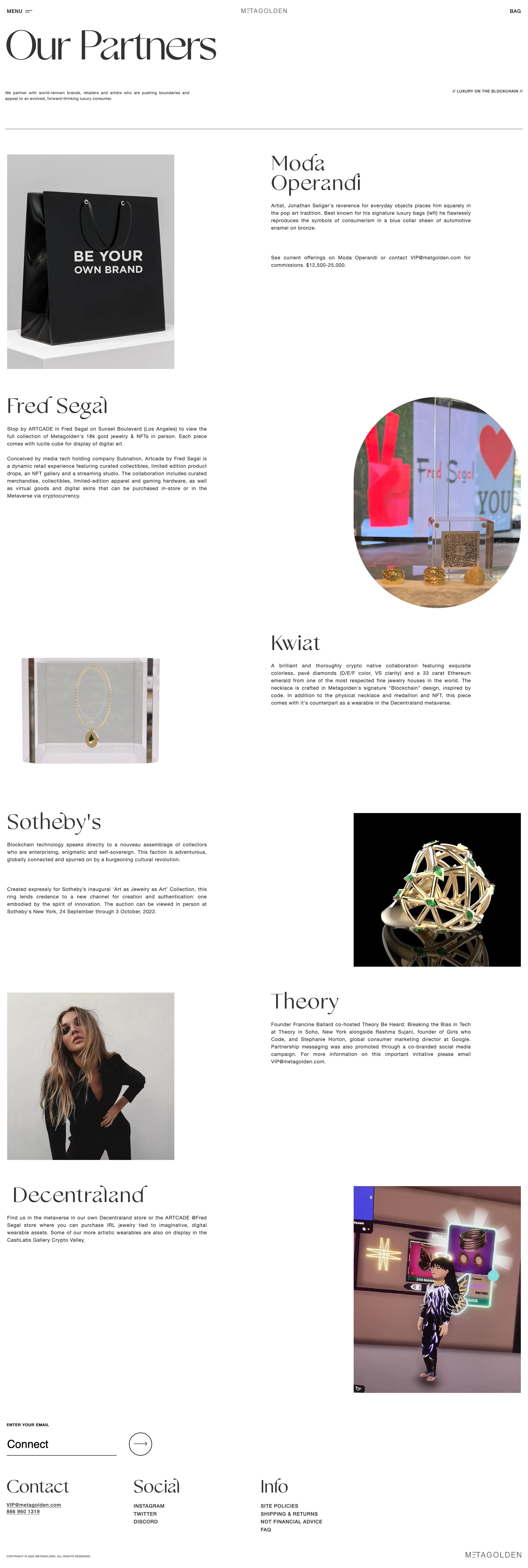 Metagolden Landing Page Example: Curated offerings for an evolved consumer. We marry the digital with the physical in the luxury space through blockchain technology.