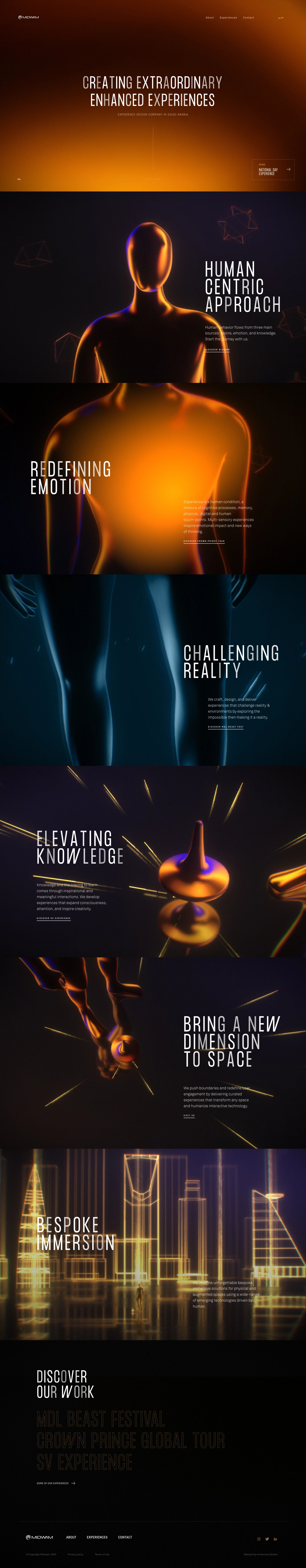 MIDWAM Landing Page Example: Experience is a human condition, a mixture of cognitive processes, memory, physical, digital and human touch-points. Multi-sensory experiences inspire emotional impact and new ways of thinking.