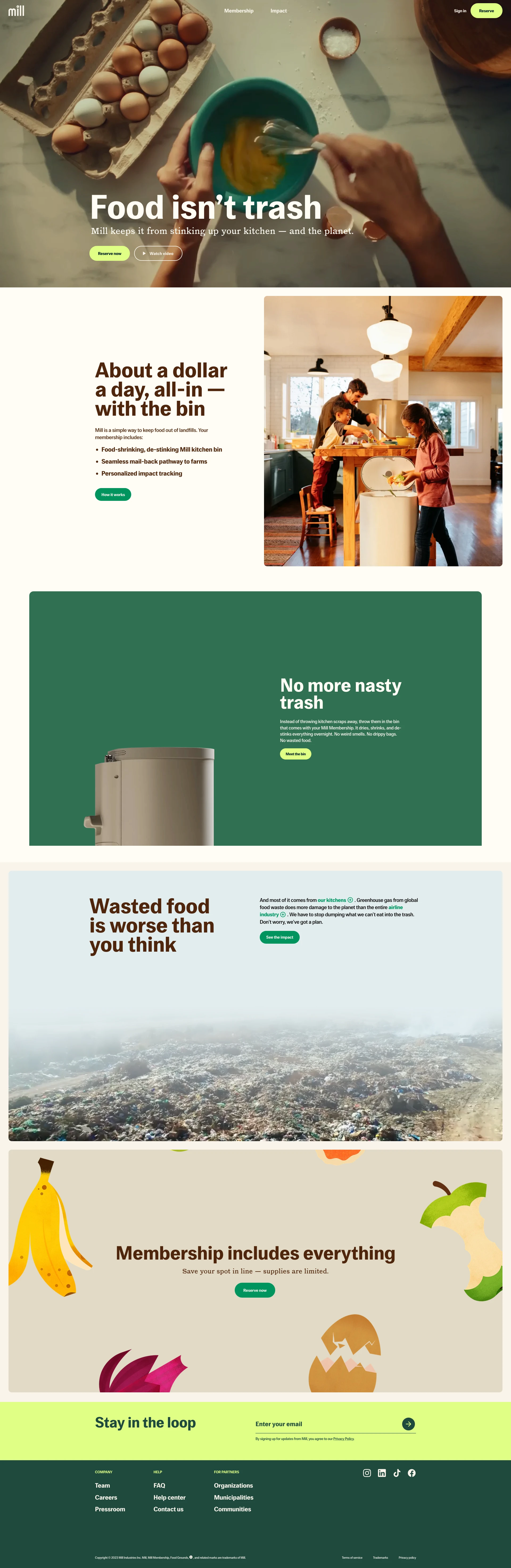 Mill Landing Page Example: Mill keeps your kitchen — and the planet — clean.